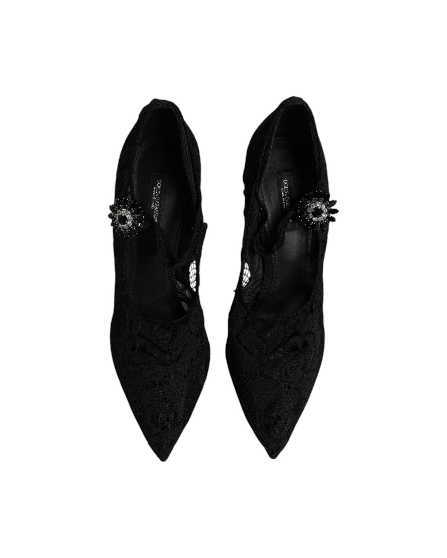 Dolce & Gabbana Black Lace Crystals Mary Jane Pumps Shoes Heels