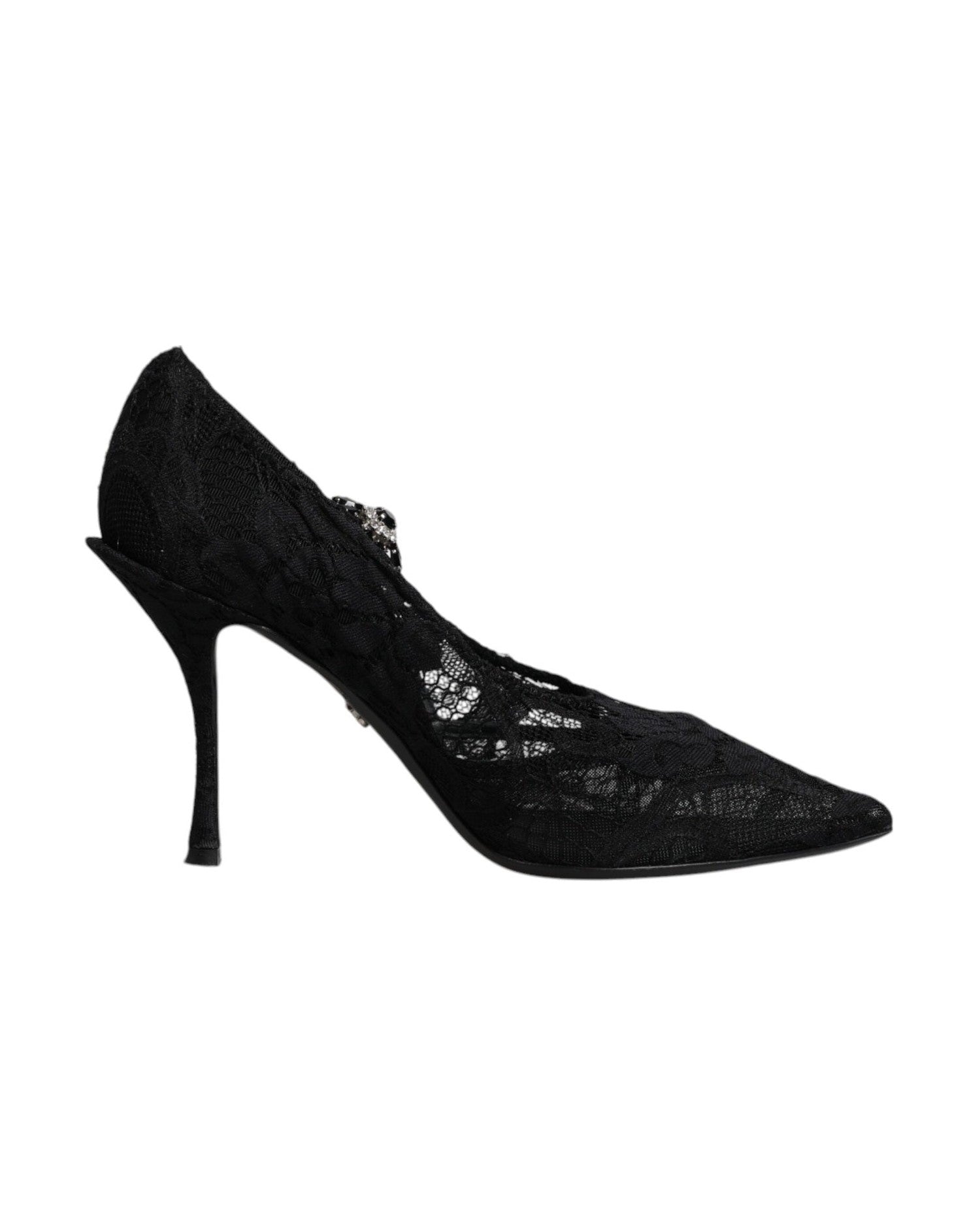 Dolce & Gabbana Black Lace Crystals Mary Jane Pumps Shoes Heels