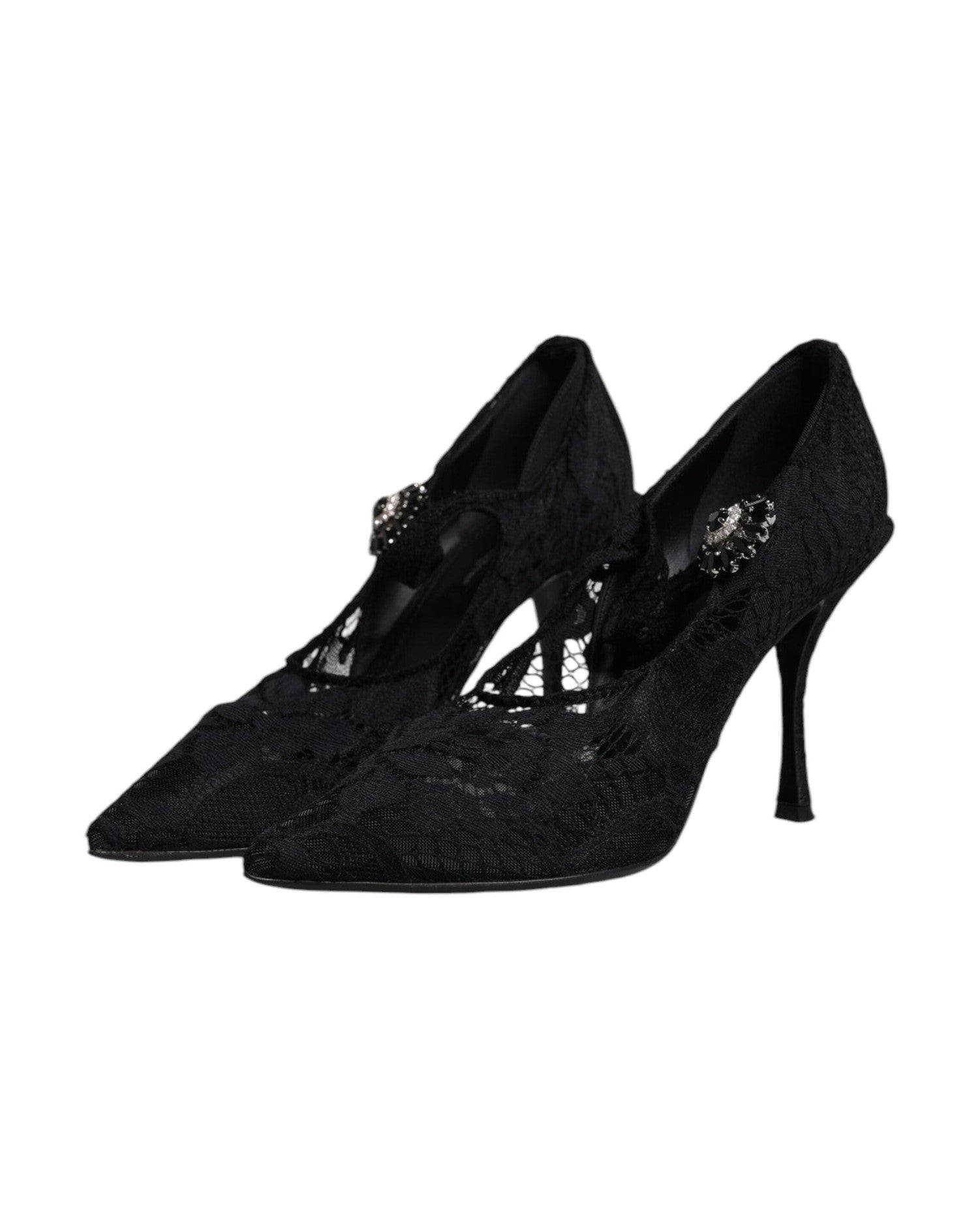 Dolce & Gabbana Black Lace Crystals Mary Jane Pumps Shoes Heels