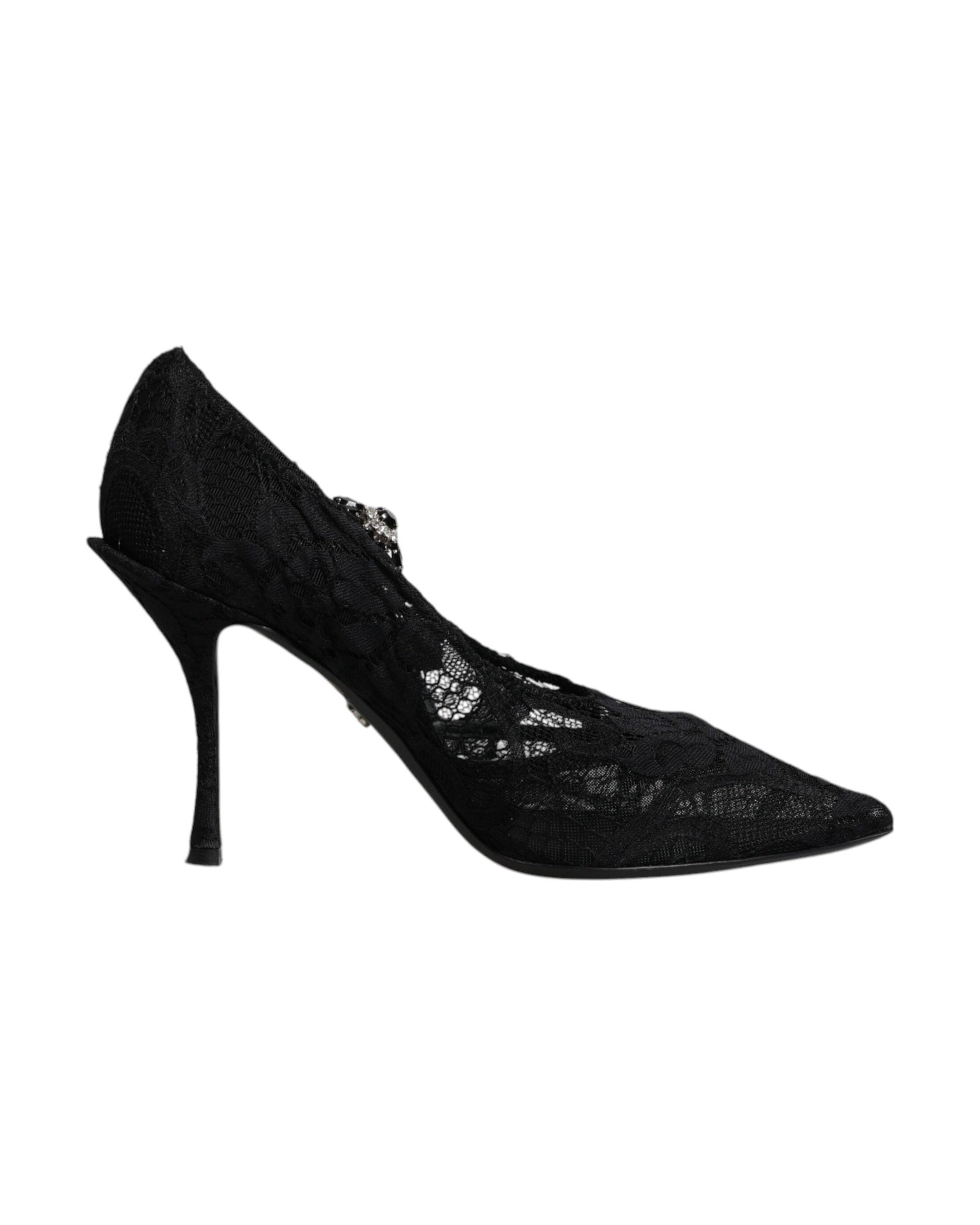 Dolce & Gabbana Black Lace Crystals Mary Jane Pumps Shoes Glam Steals