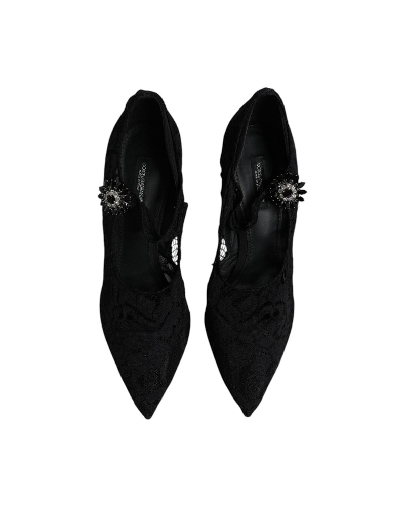 Dolce & Gabbana Black Lace Crystals Mary Jane Pumps Shoes Glam Steals