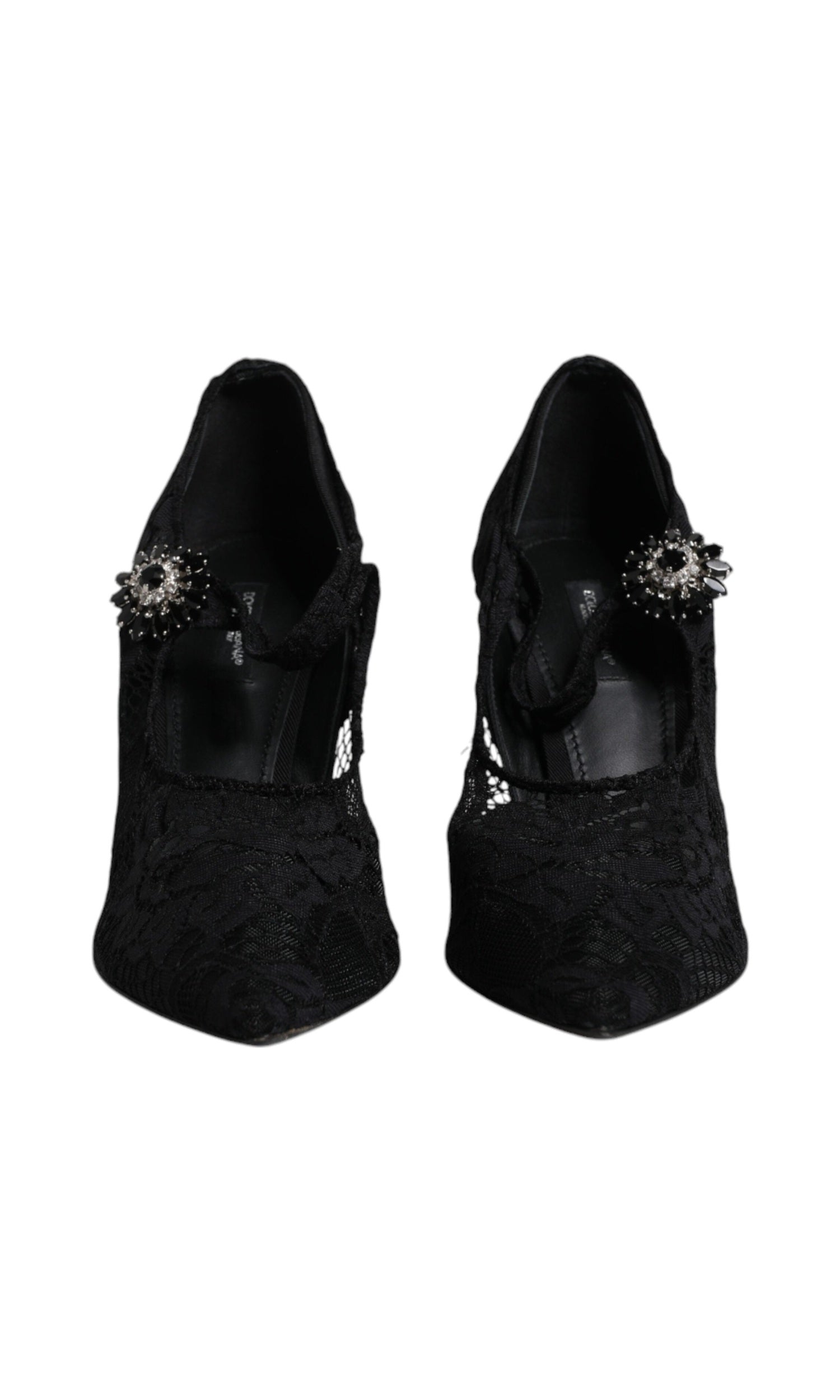 Dolce & Gabbana Black Lace Crystals Mary Jane Pumps Shoes Glam Steals