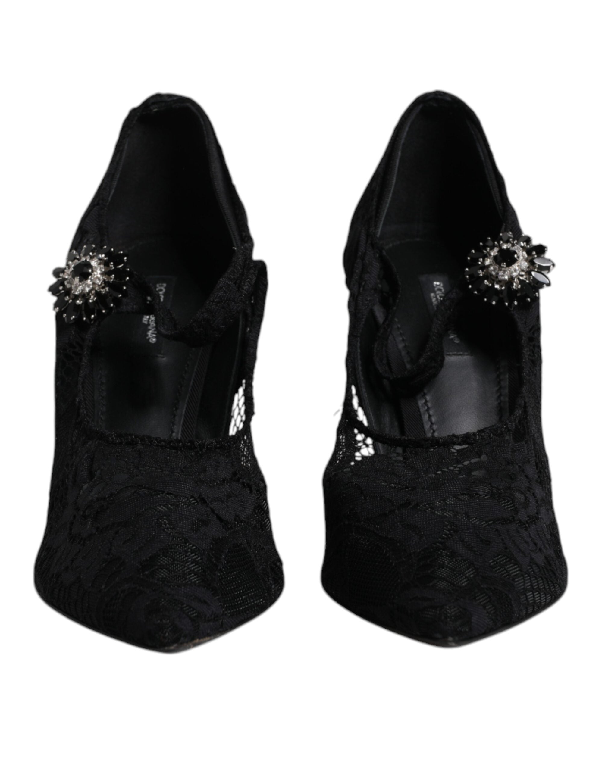 Dolce & Gabbana Black Lace Crystals Mary Jane Pumps Shoes Glam Steals
