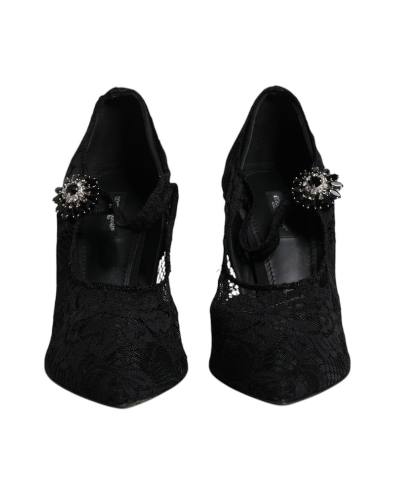 Dolce & Gabbana Black Lace Crystals Mary Jane Pumps Shoes Glam Steals