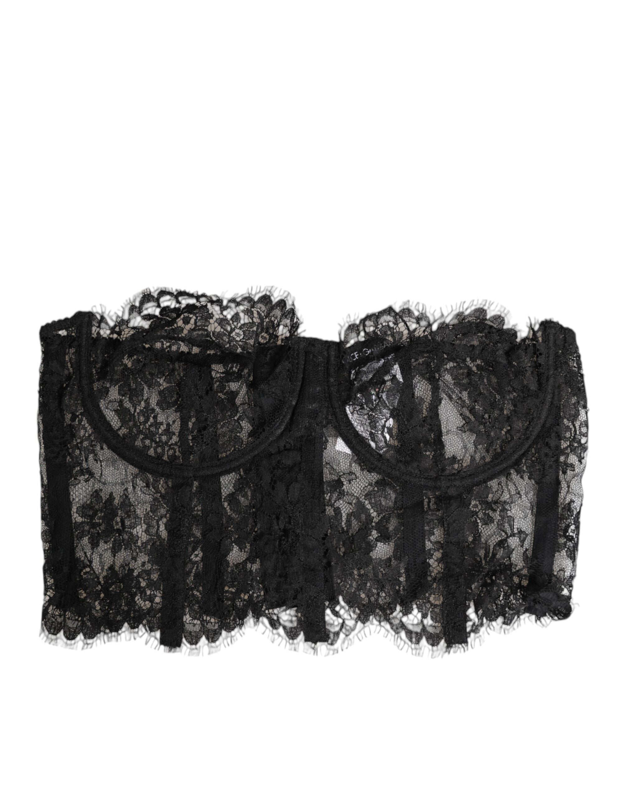 Dolce & Gabbana Black Lace Floral Bustier Bralette Top Underwear Glam Steals