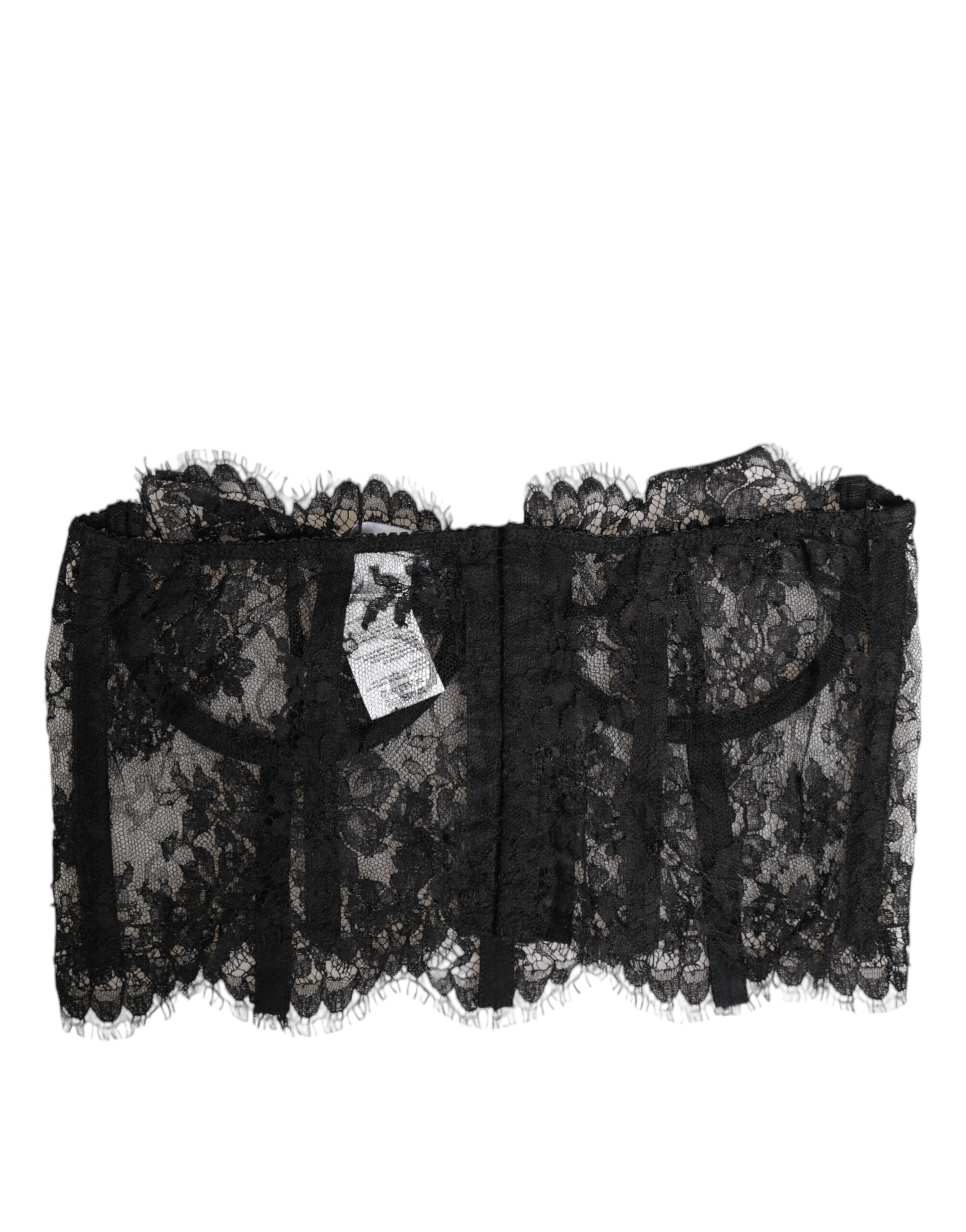 Dolce & Gabbana Black Lace Floral Bustier Bralette Top Underwear Glam Steals
