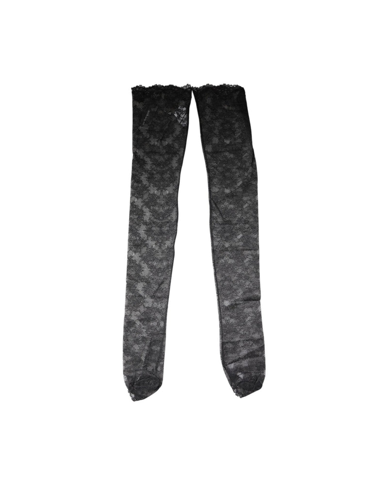 Dolce & Gabbana Black Lace Floral Cotton Stretch Stockings Socks Socks