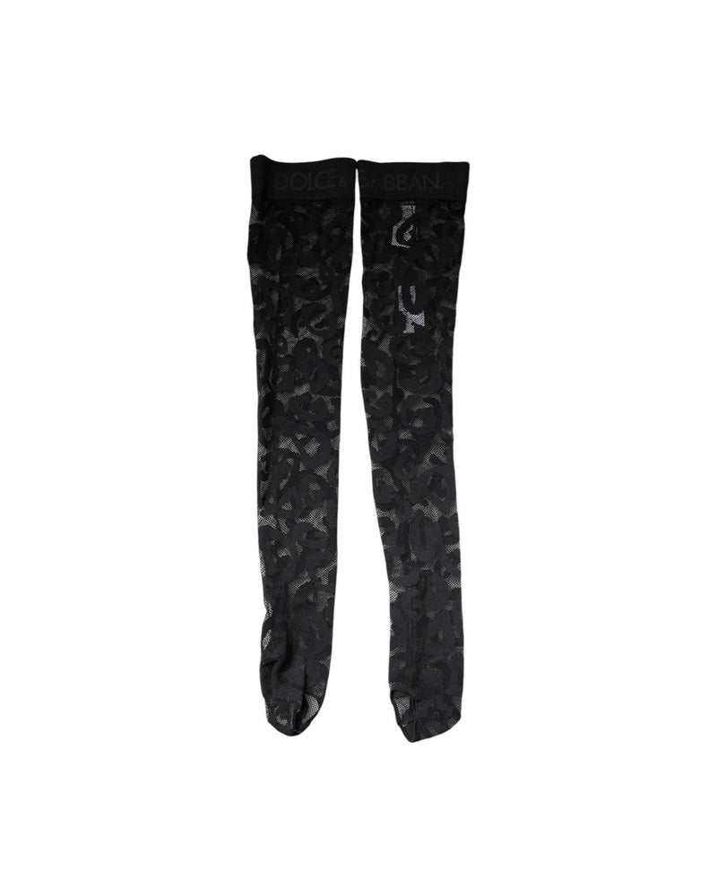 Dolce & Gabbana Black Lace Floral Cotton Stretch Stockings Socks Socks