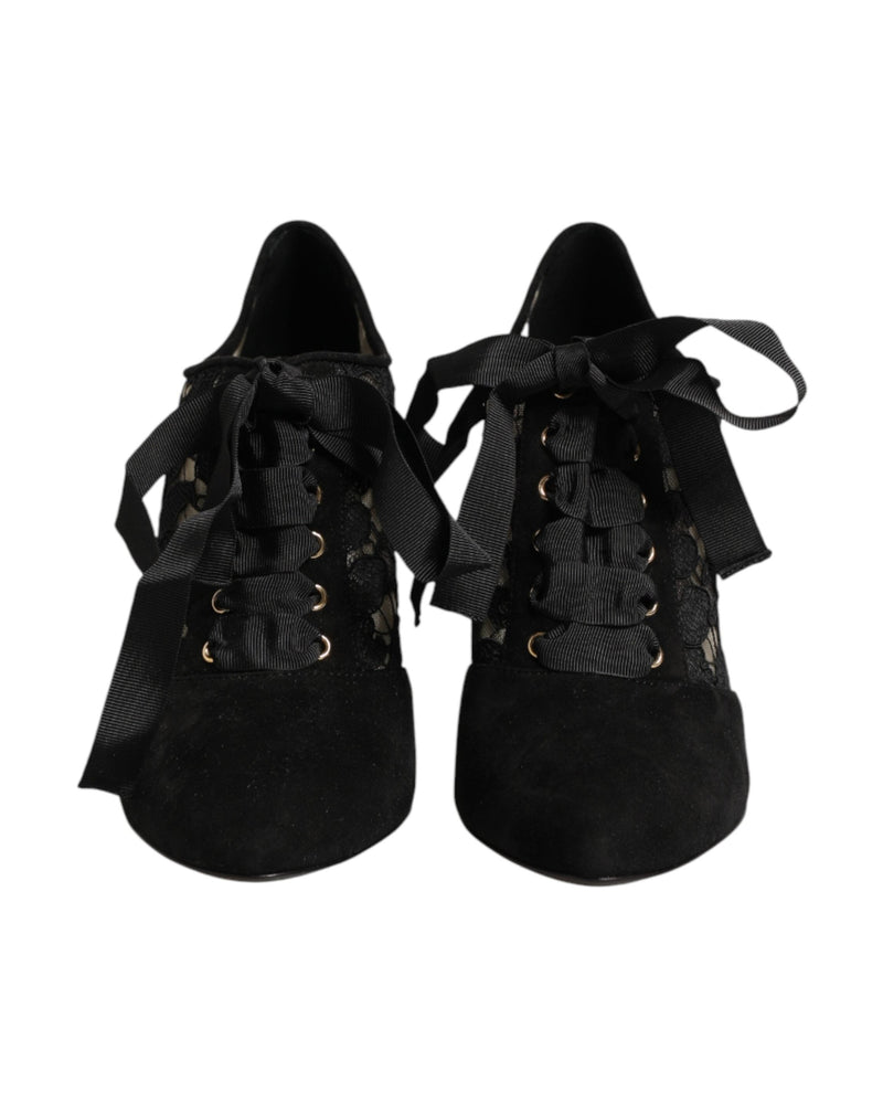 Dolce & Gabbana Black Lace Floral High Heels Ups Pumps Shoes Glam Steals