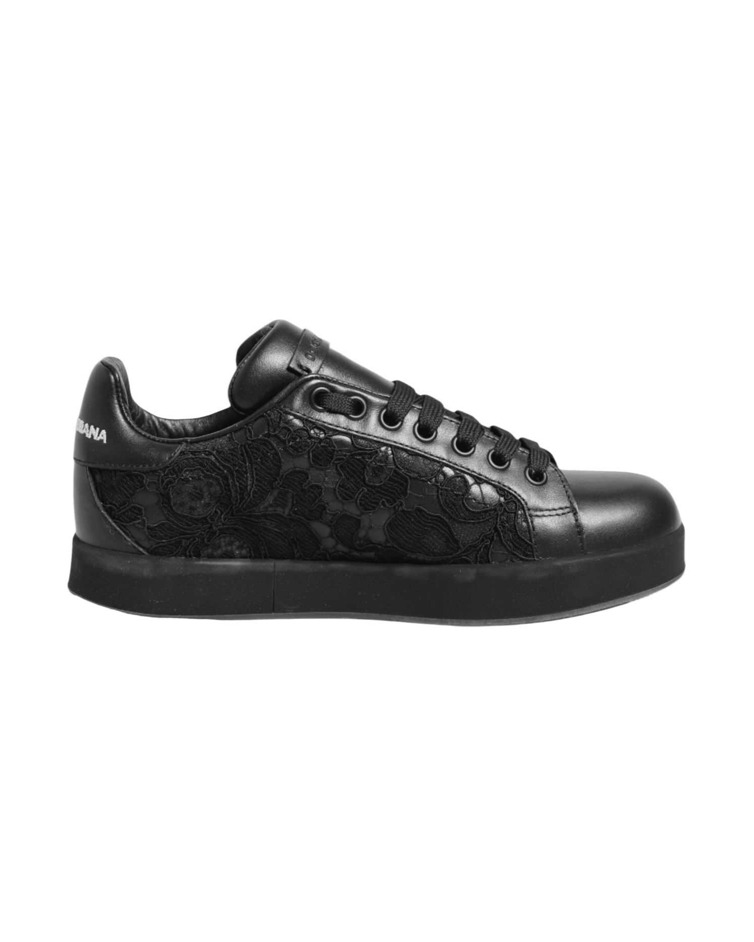 Dolce & Gabbana Black Lace Floral Low Top Sneakers Shoes Sneakers