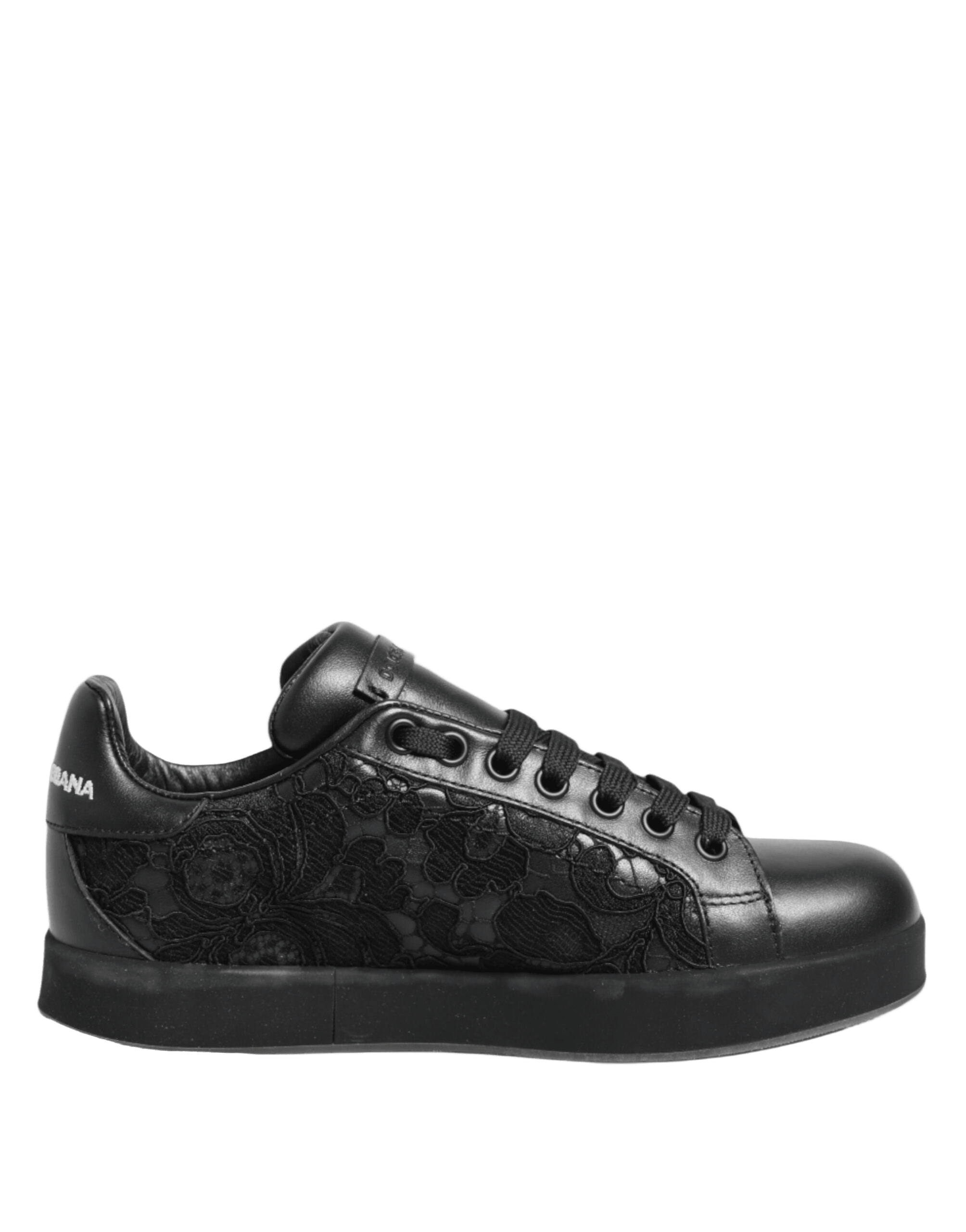 Dolce & Gabbana Black Lace Floral Low Top Sneakers Shoes Glam Steals