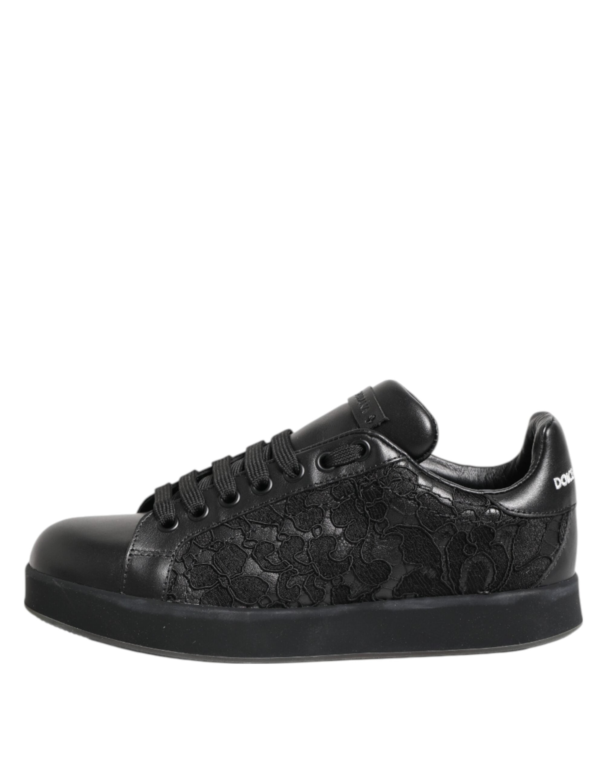 Dolce & Gabbana Black Lace Floral Low Top Sneakers Shoes Glam Steals