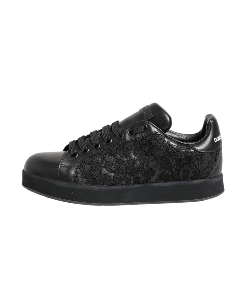 Dolce & Gabbana Black Lace Floral Low Top Sneakers Shoes Glam Steals