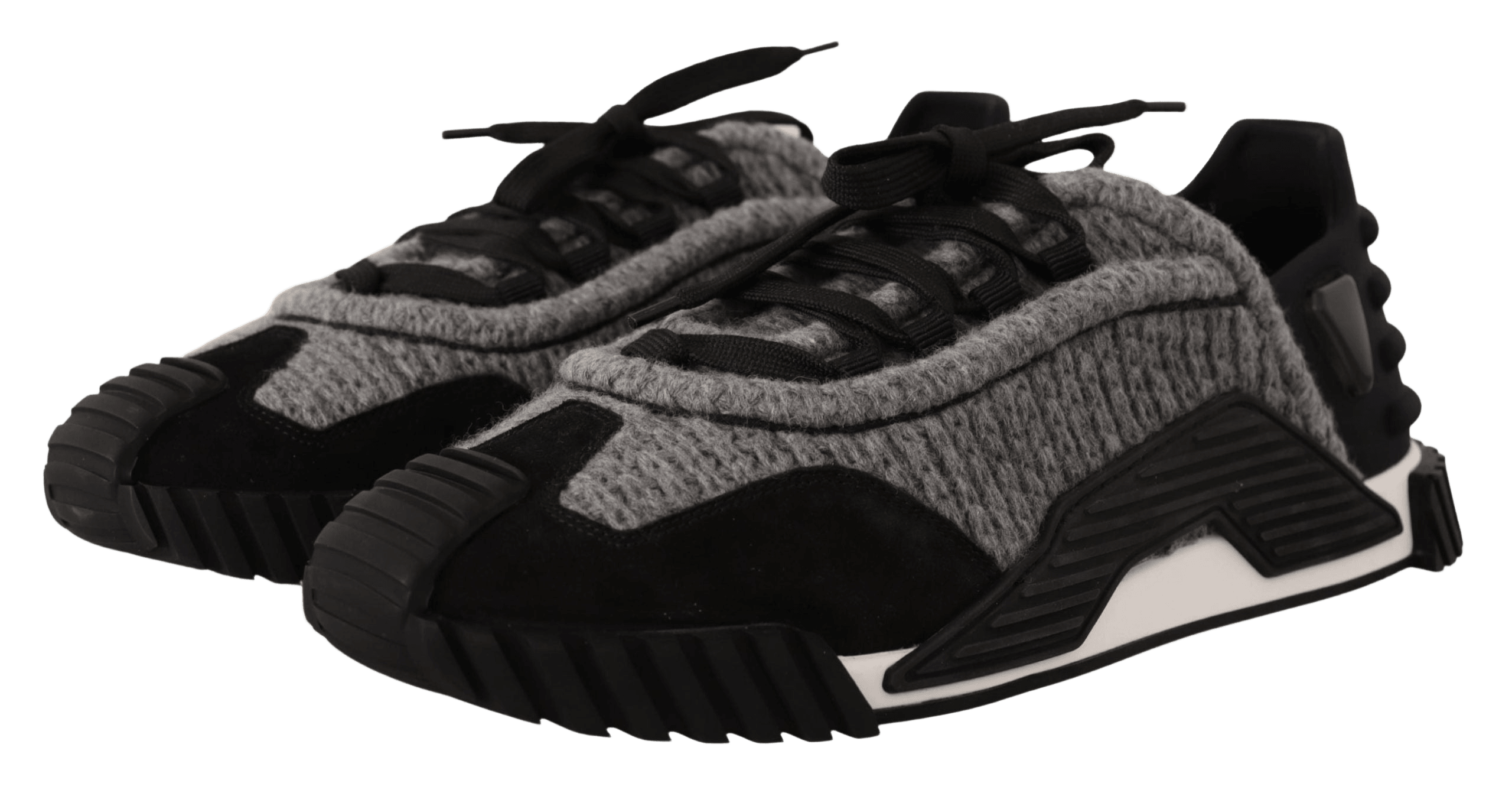 Dolce & Gabbana Black Lace Gray Fabric Up Ns1 Sneakers Shoes Glam Steals