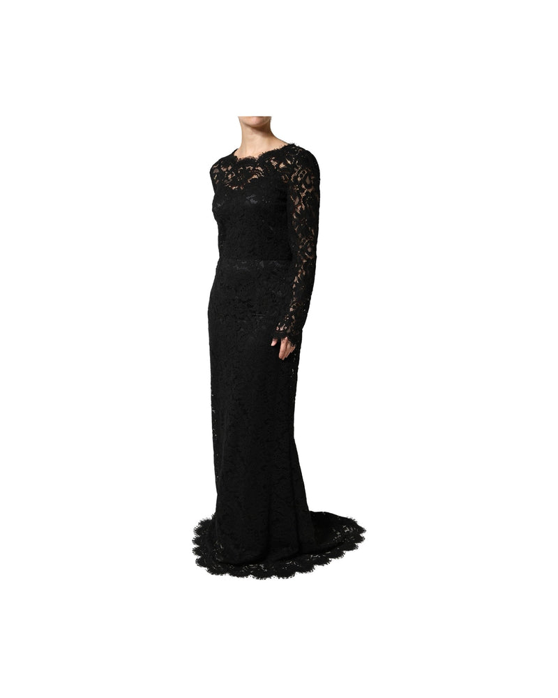 Dolce & Gabbana Black Lace Long Sleeves Cotton Maxi Dress Glam Steals