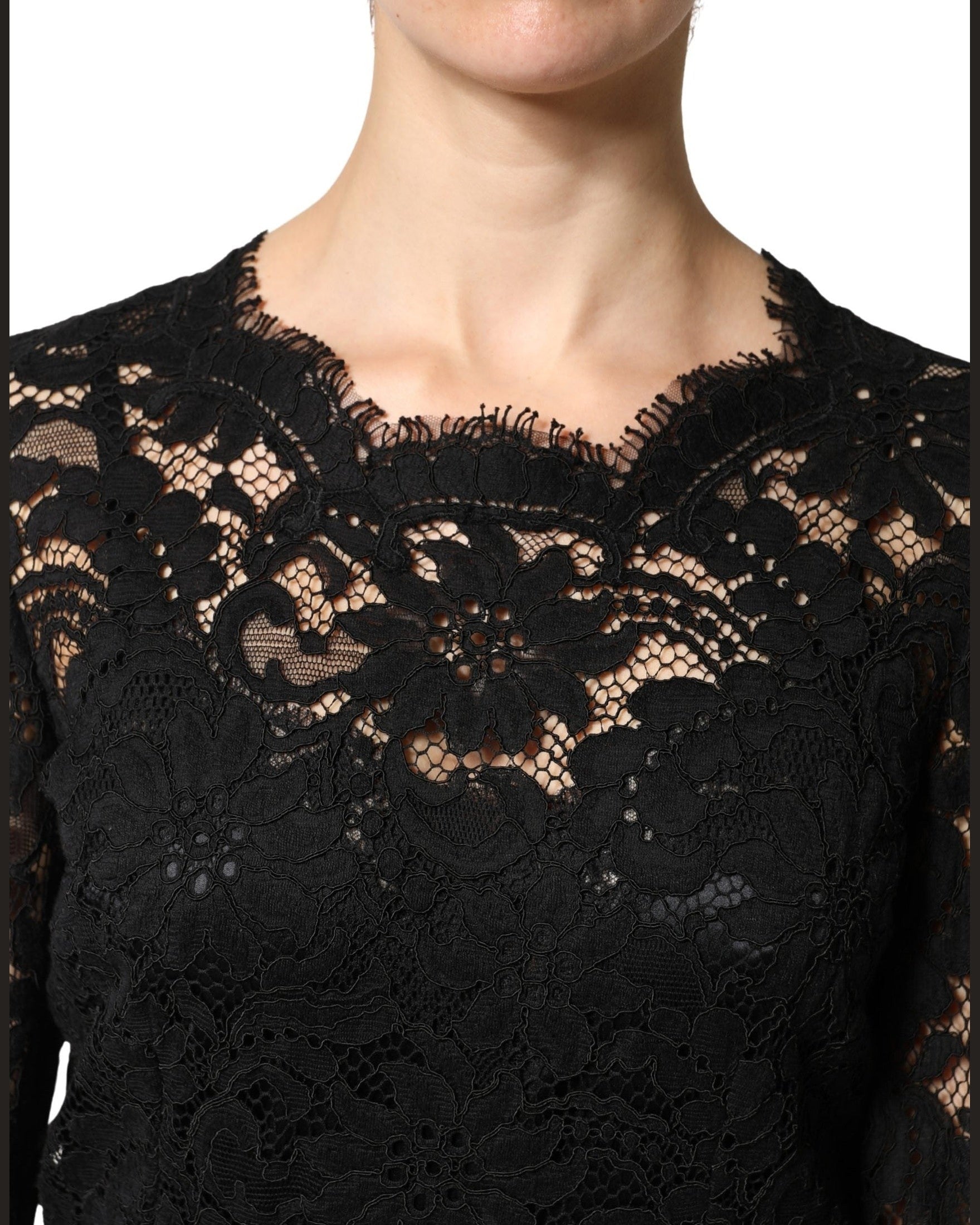 Dolce & Gabbana Black Lace Long Sleeves Cotton Maxi Dress Glam Steals