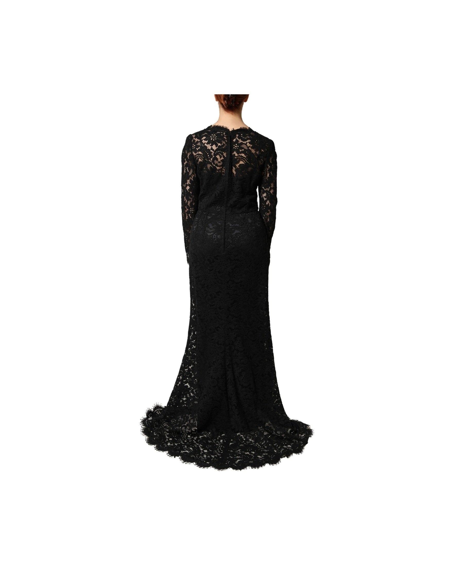 Dolce & Gabbana Black Lace Long Sleeves Cotton Maxi Dress Glam Steals