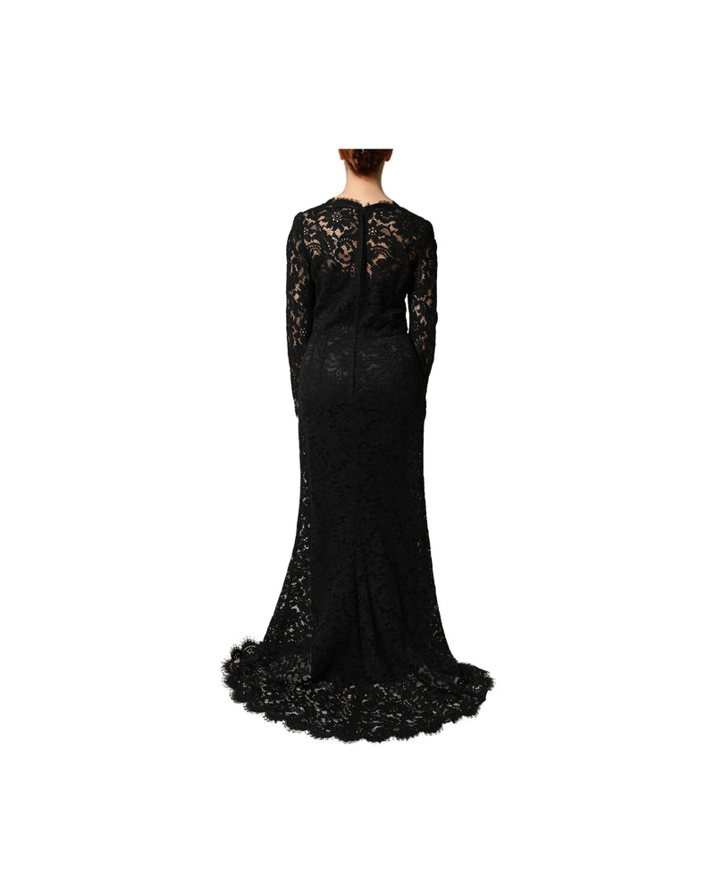 Dolce & Gabbana Black Lace Long Sleeves Cotton Maxi Dress Glam Steals