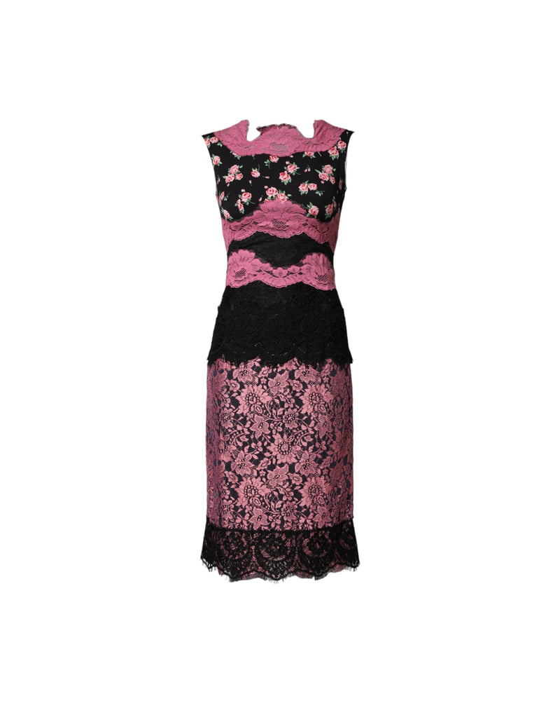 Dolce & Gabbana Black Lace Pink Floral Silk Sheath Dress Glam Steals