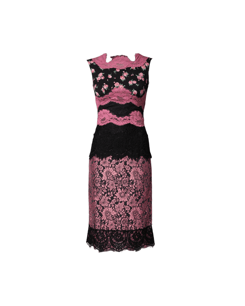 Dolce & Gabbana Black Lace Pink Floral Silk Sheath Dress Glam Steals