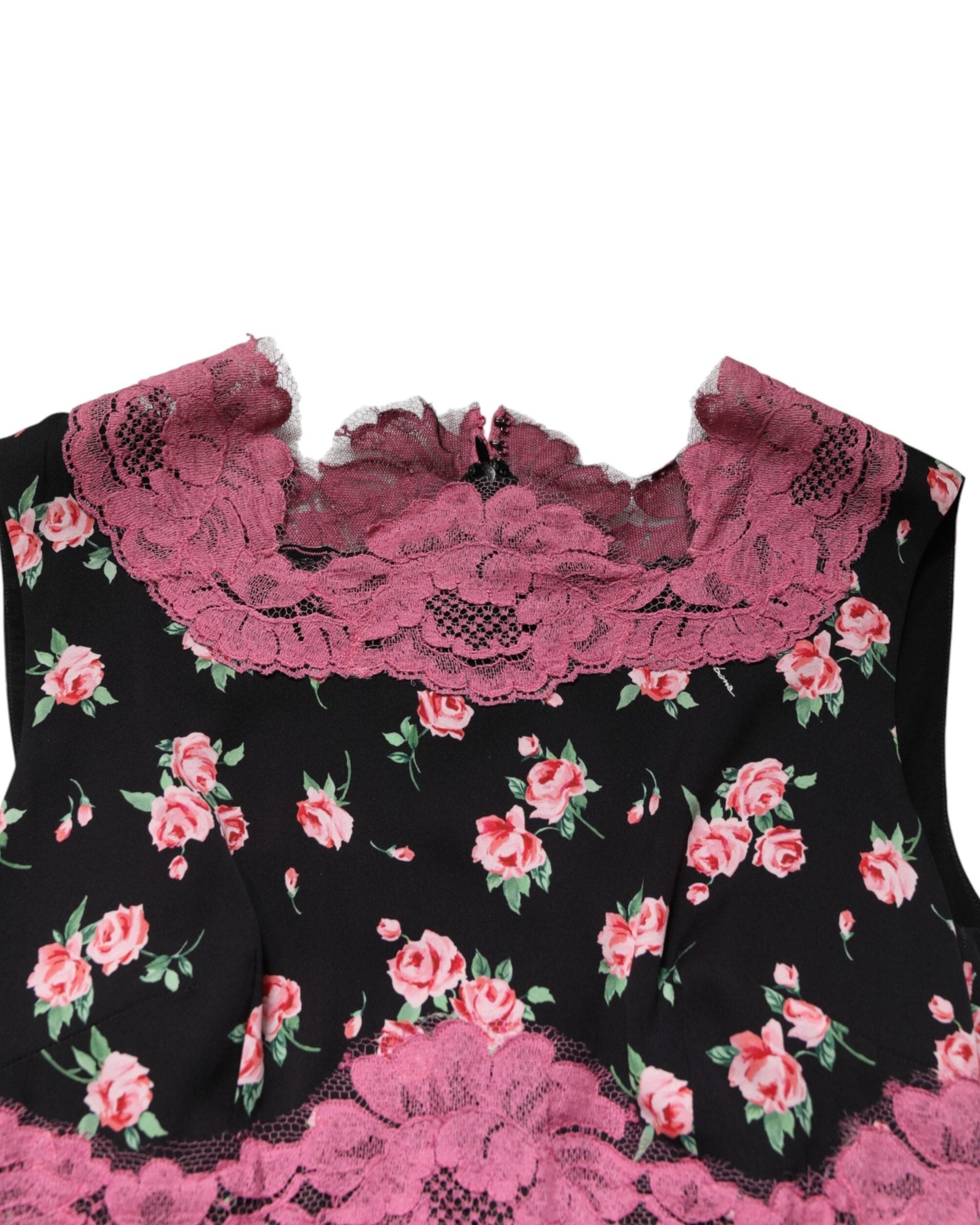 Dolce & Gabbana Black Lace Pink Floral Silk Sheath Dress Glam Steals