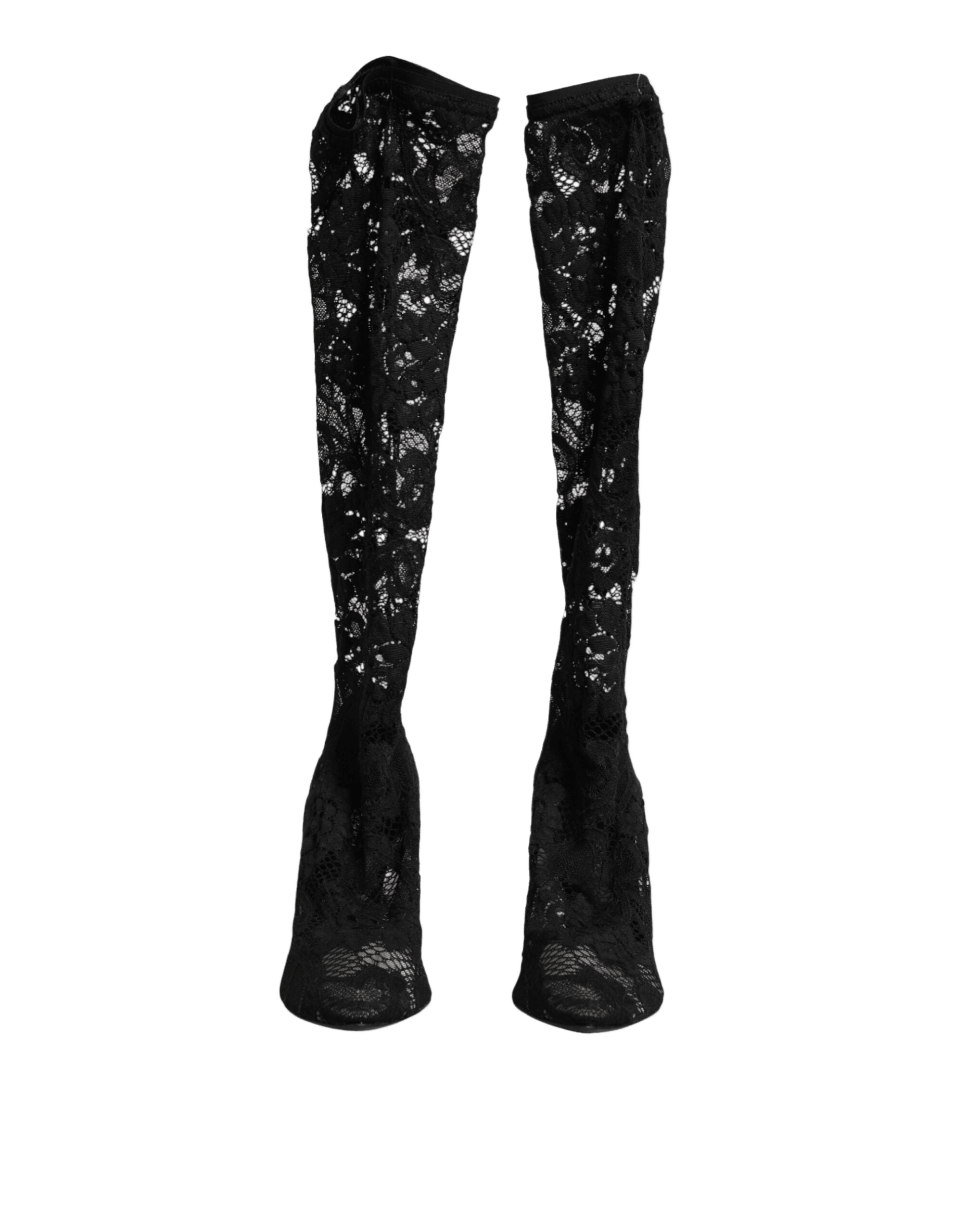 Dolce & Gabbana Black Lace Pumps Taormina Socks Boots Shoes Glam Steals