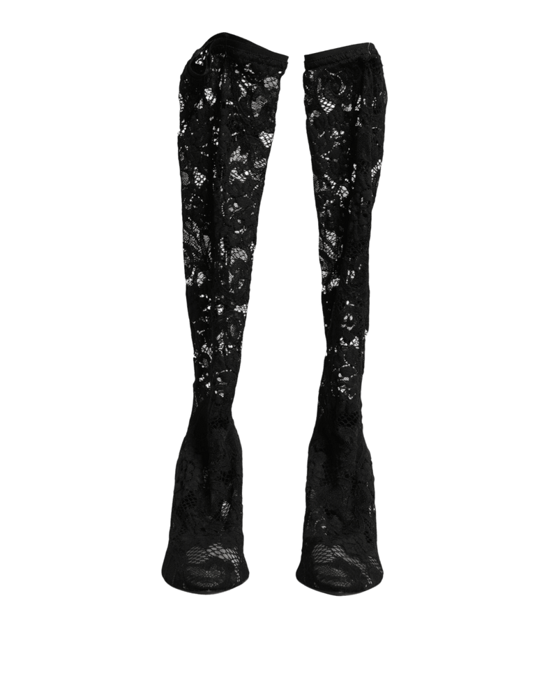Dolce & Gabbana Black Lace Pumps Taormina Socks Boots Shoes Glam Steals