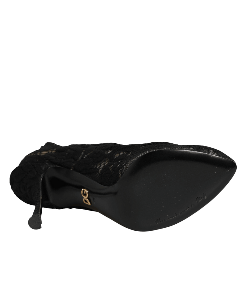 Dolce & Gabbana Black Lace Pumps Taormina Socks Boots Shoes Glam Steals