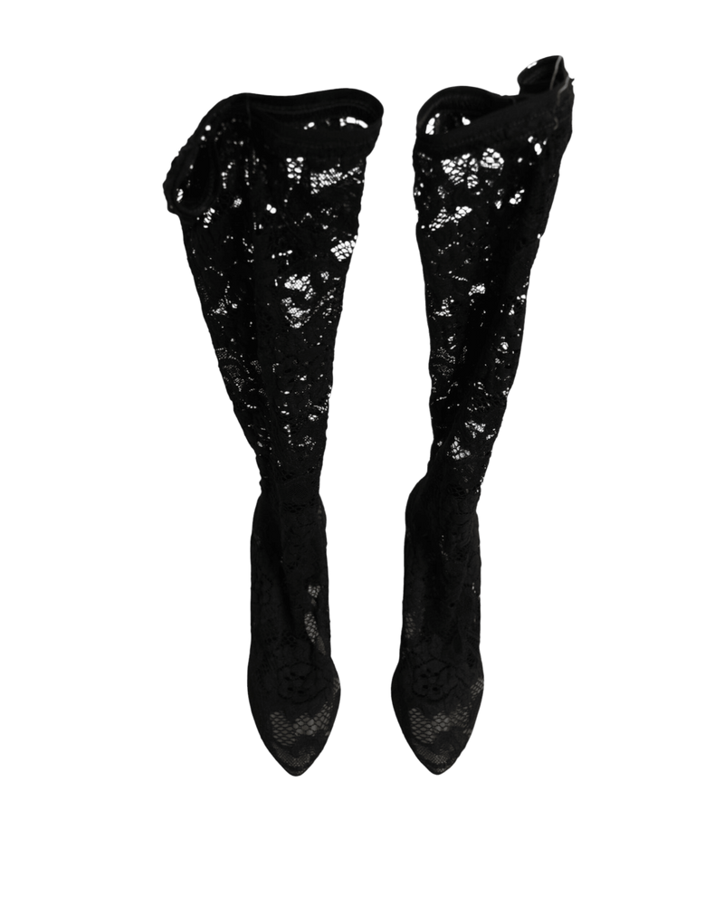 Dolce & Gabbana Black Lace Pumps Taormina Socks Boots Shoes Glam Steals