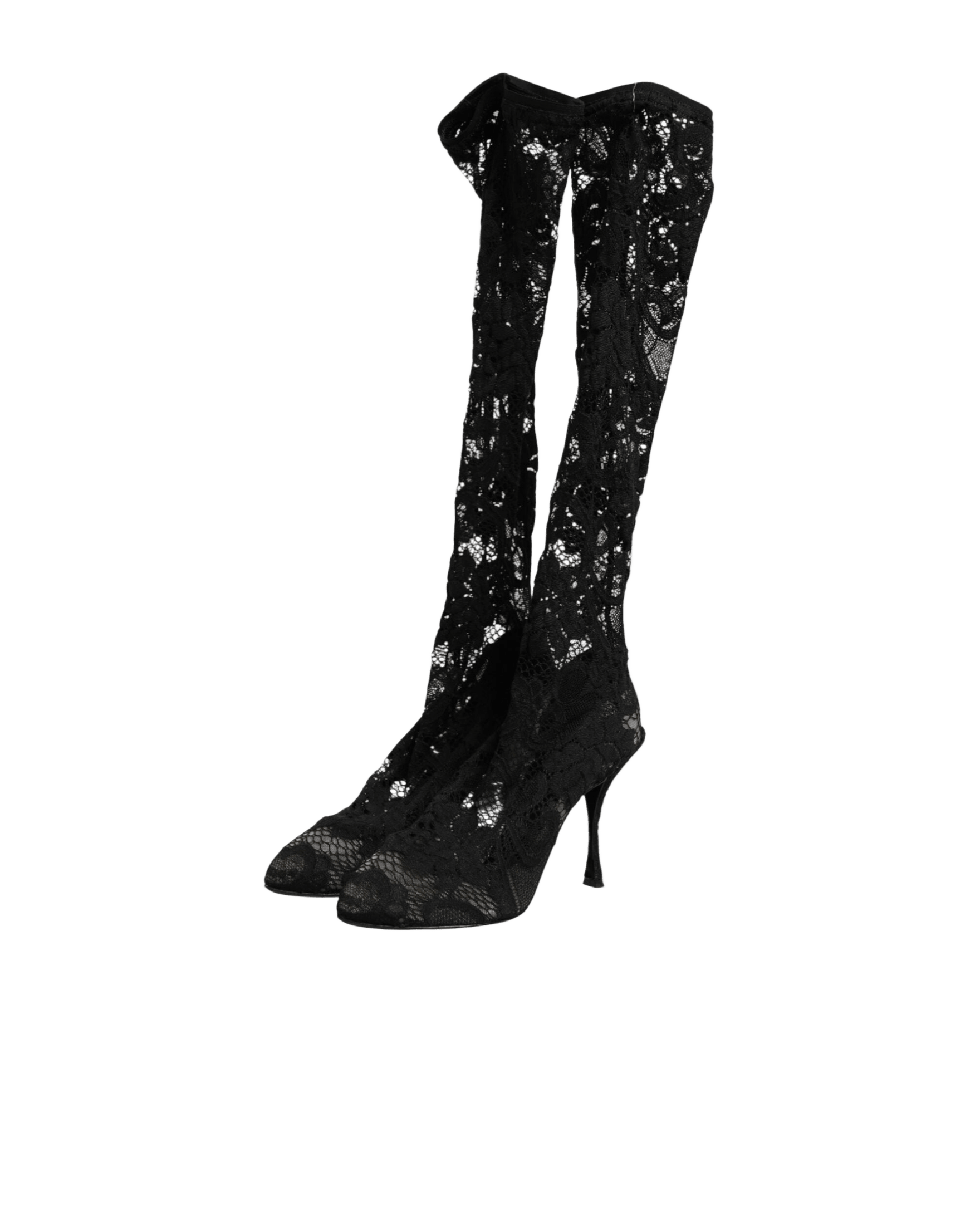 Dolce & Gabbana Black Lace Pumps Taormina Socks Boots Shoes Boots