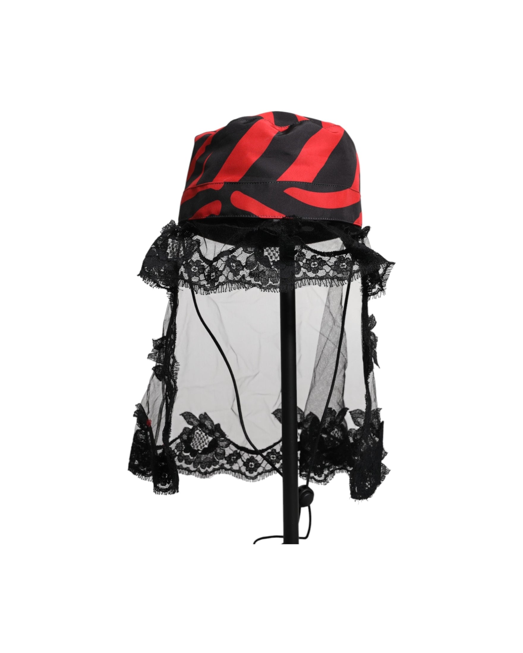 Dolce & Gabbana Black Lace Red Stripes Tulle Bucket Hat Glam Steals