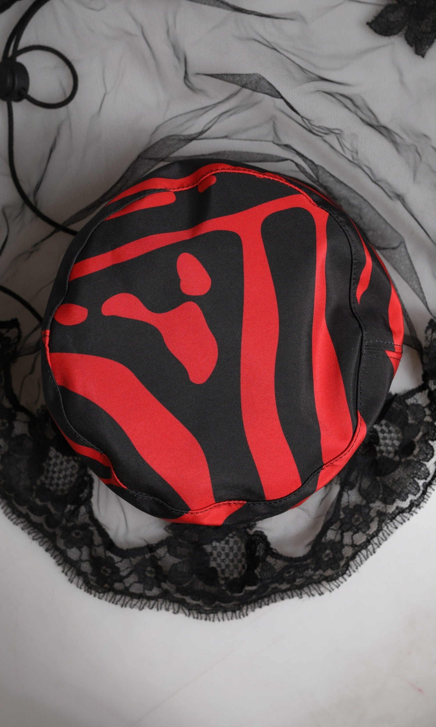 Dolce & Gabbana Black Lace Red Stripes Tulle Bucket Hat Glam Steals