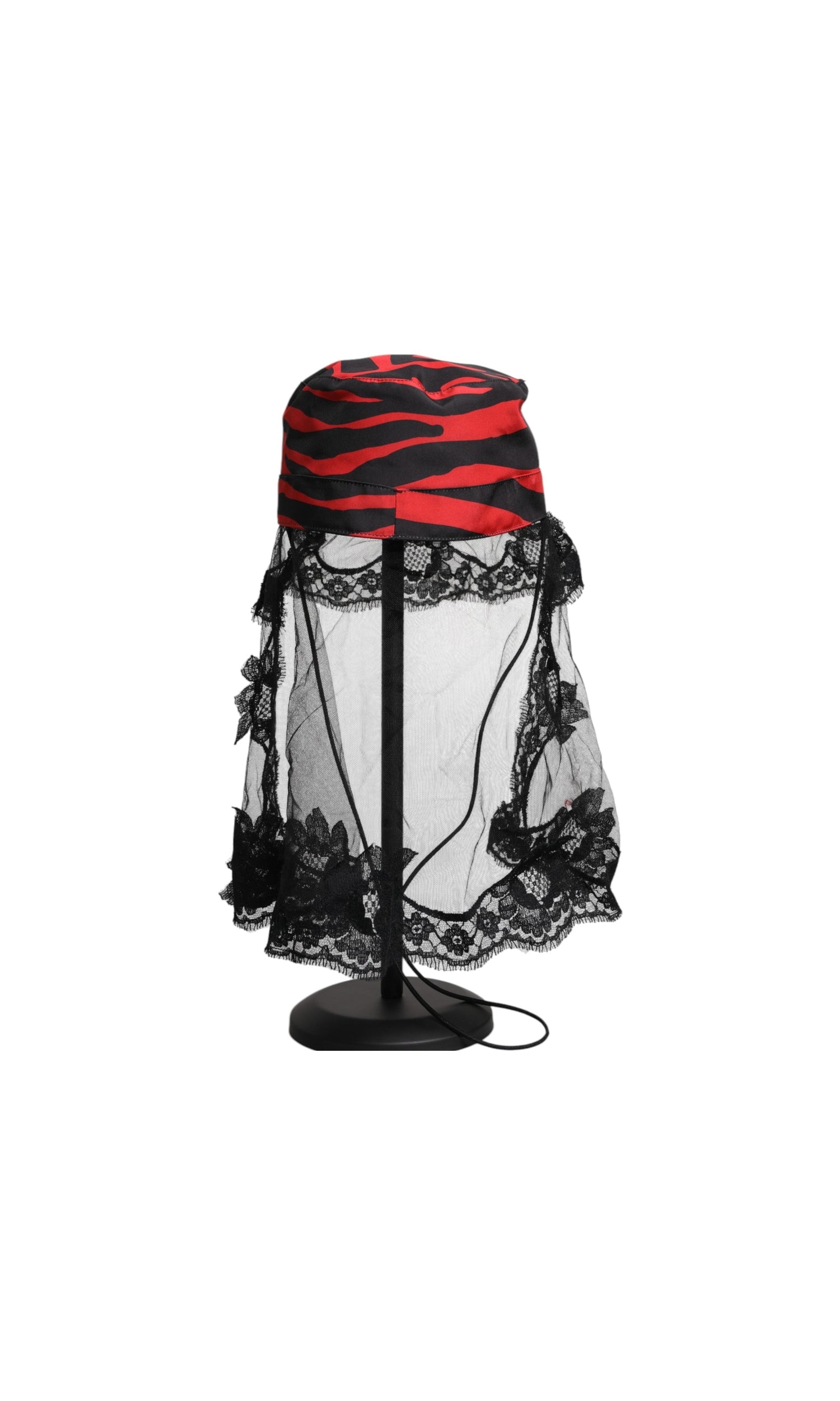 Dolce & Gabbana Black Lace Red Stripes Tulle Bucket Hat Glam Steals