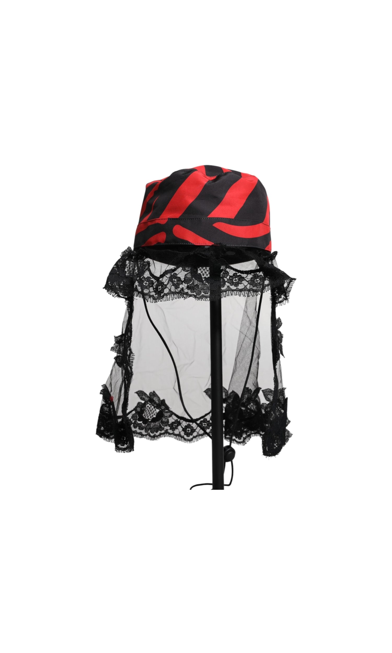 Dolce & Gabbana Black Lace Red Stripes Tulle Bucket Hat Glam Steals