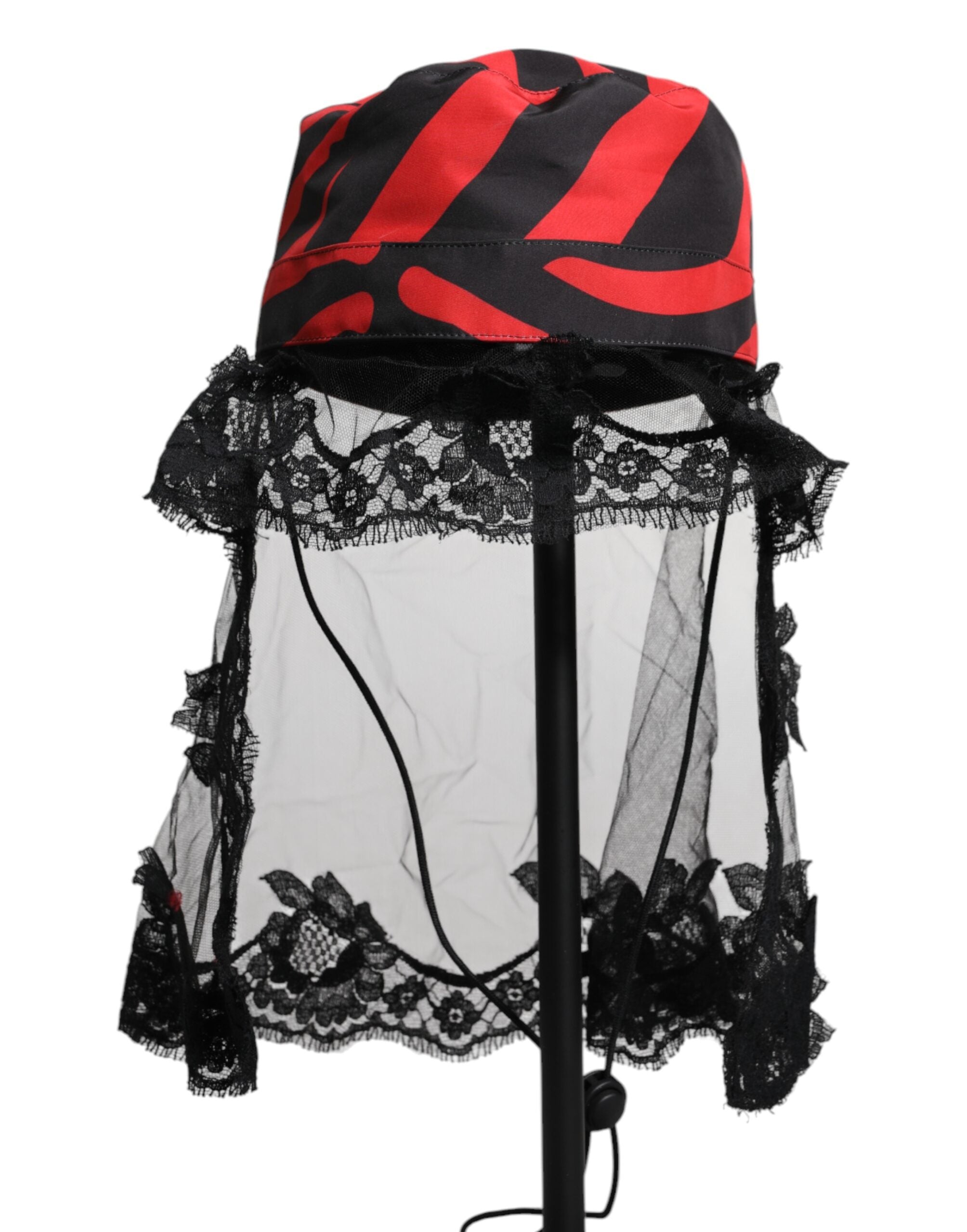 Dolce & Gabbana Black Lace Red Stripes Tulle Bucket Hat Glam Steals