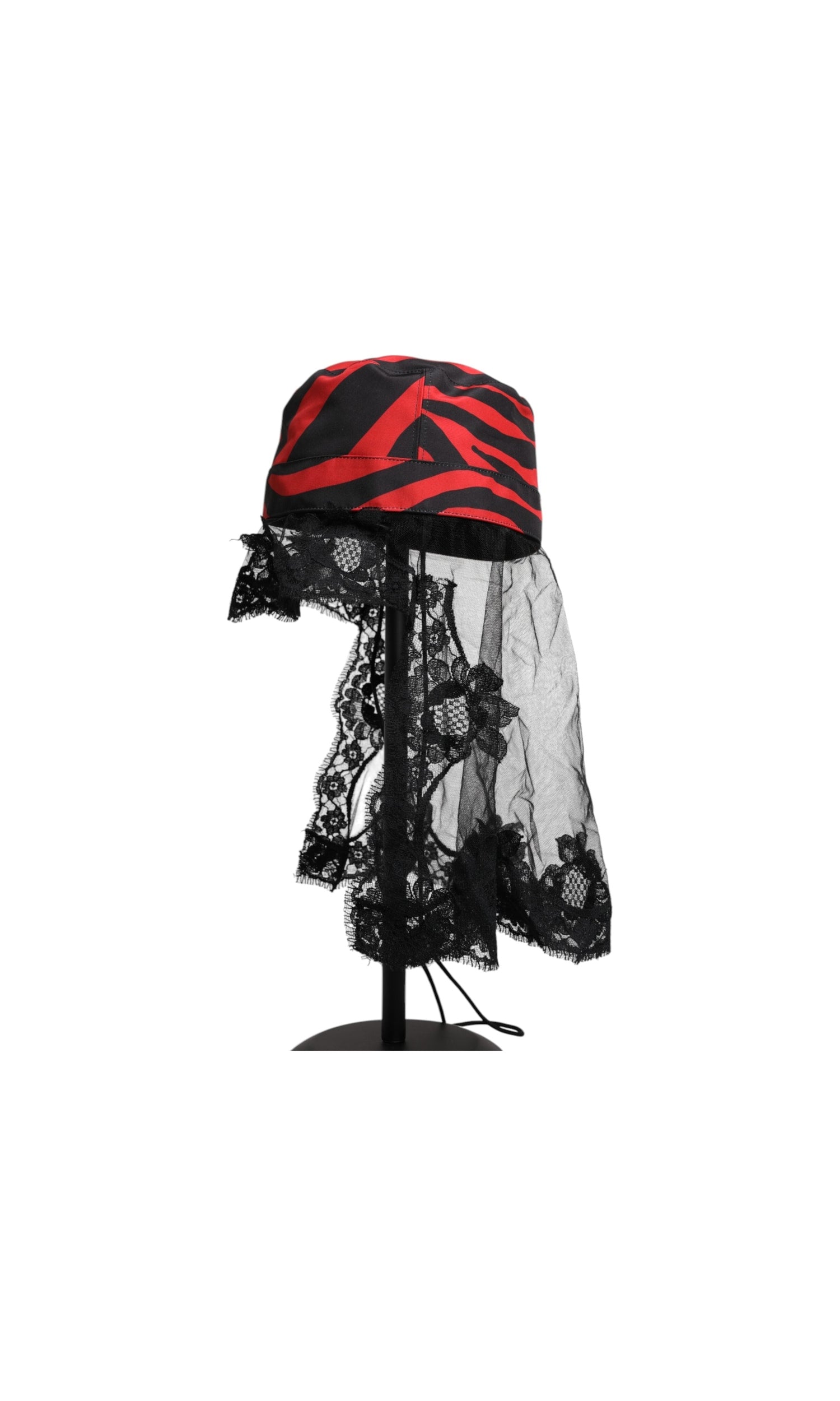 Dolce & Gabbana Black Lace Red Stripes Tulle Bucket Hat Glam Steals