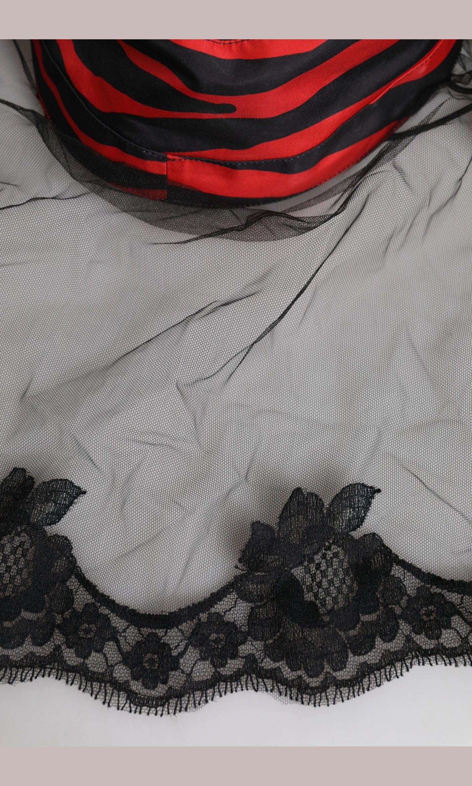 Dolce & Gabbana Black Lace Red Stripes Tulle Bucket Hat Glam Steals
