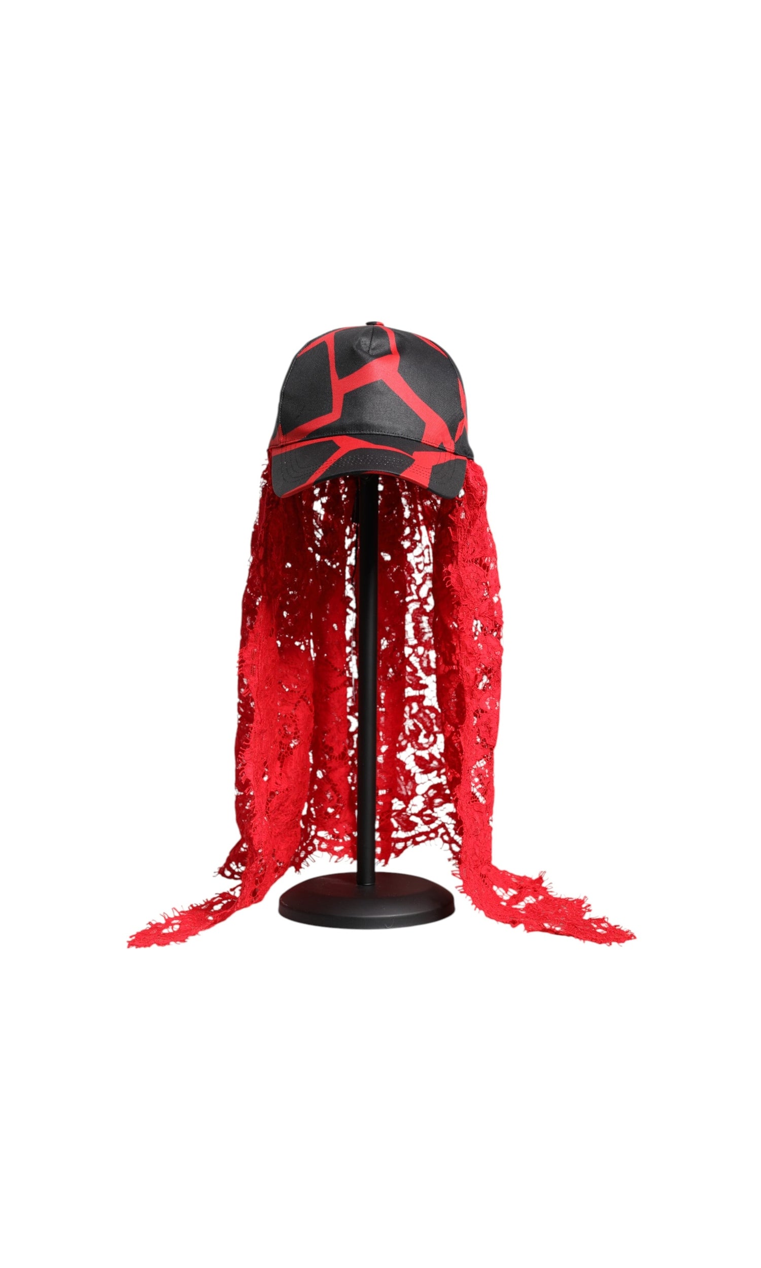 Dolce & Gabbana Black Lace Red Tulle Cotton Baseball Cap Glam Steals