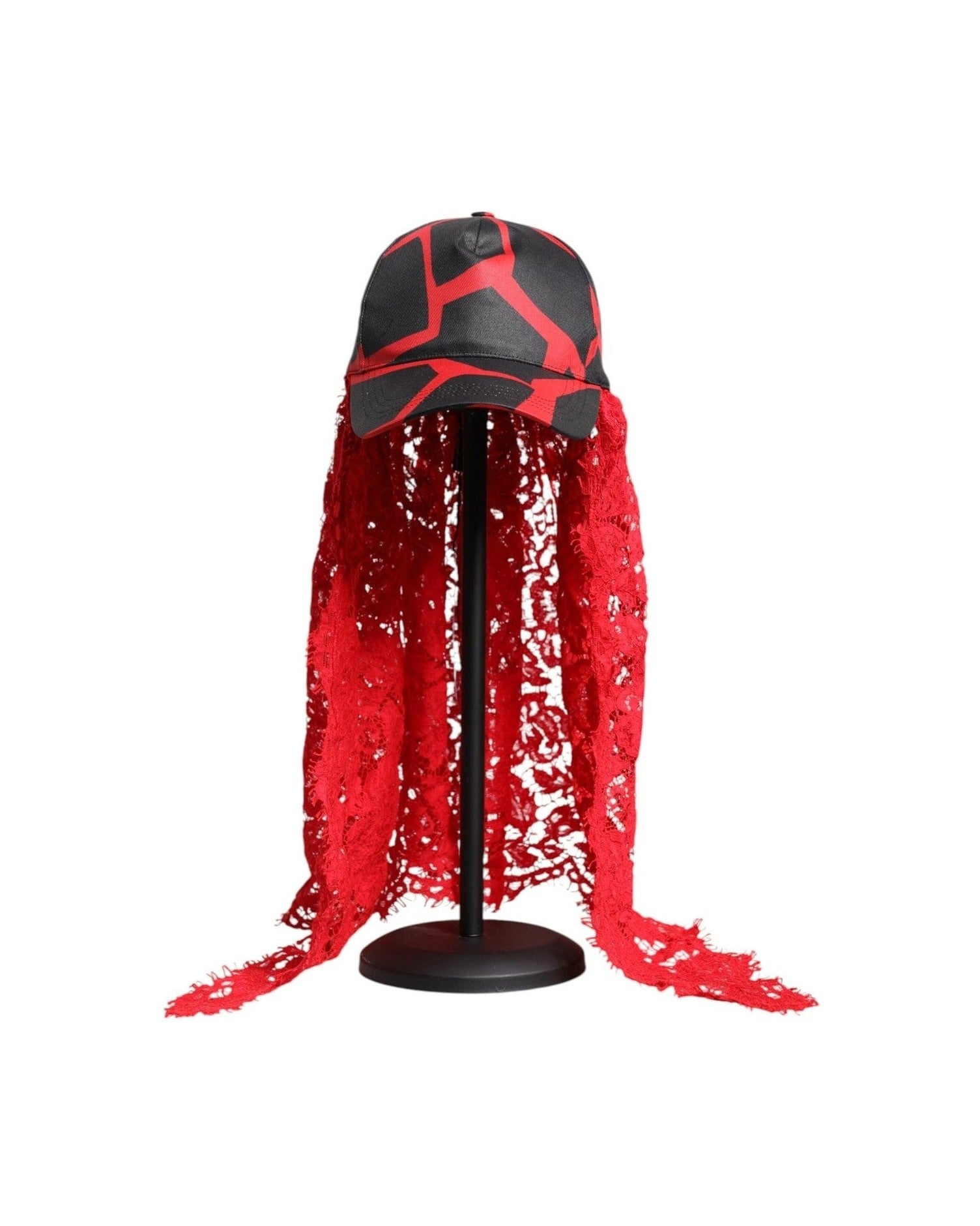Dolce & Gabbana Black Lace Red Tulle Cotton Baseball Cap Glam Steals