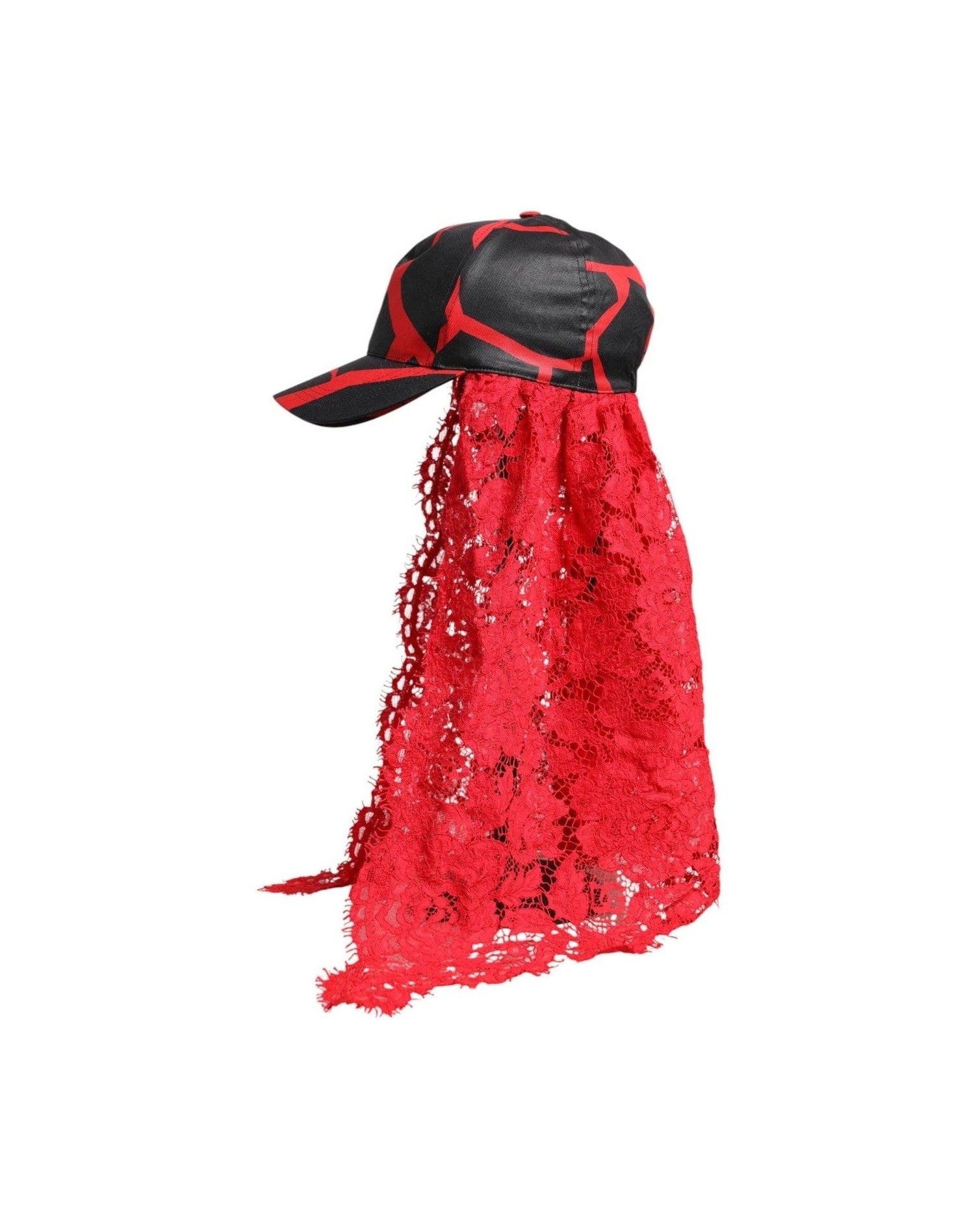 Dolce & Gabbana Black Lace Red Tulle Cotton Baseball Cap Glam Steals
