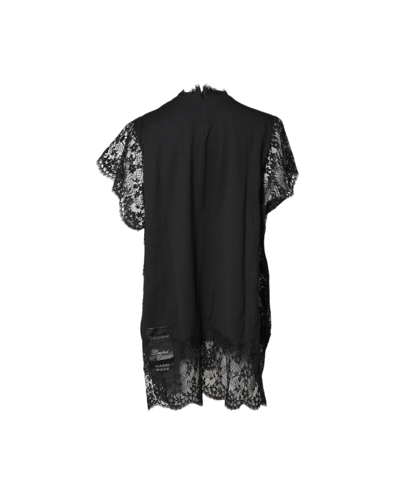 Dolce & Gabbana Black Lace Sheer Sacred Heart Crew Neck Top Glam Steals