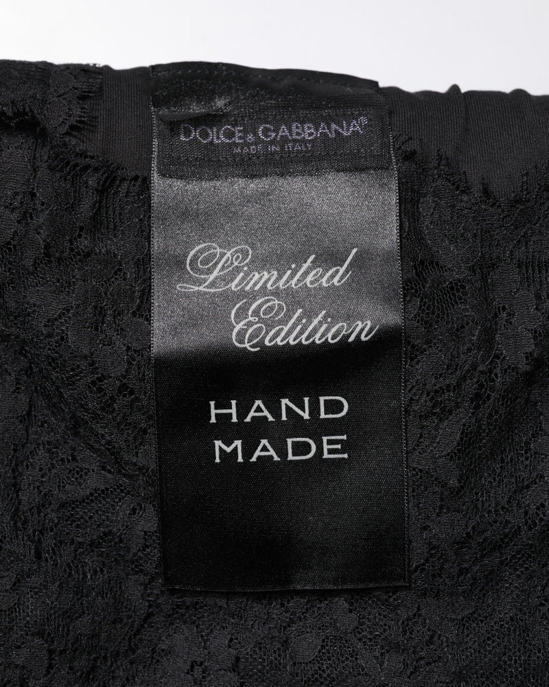 Dolce & Gabbana Black Lace Sheer Sacred Heart Crew Neck Top Glam Steals