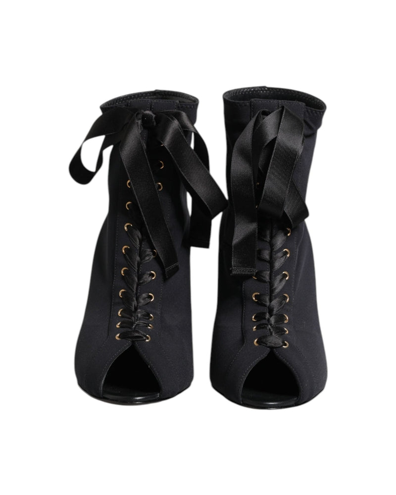 Dolce & Gabbana Black Lace Stiletto Heels Up Boots Shoes Boots