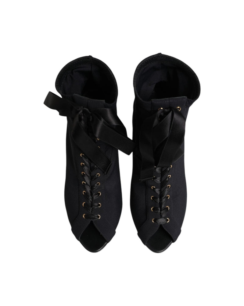 Dolce & Gabbana Black Lace Stiletto Heels Up Boots Shoes Boots