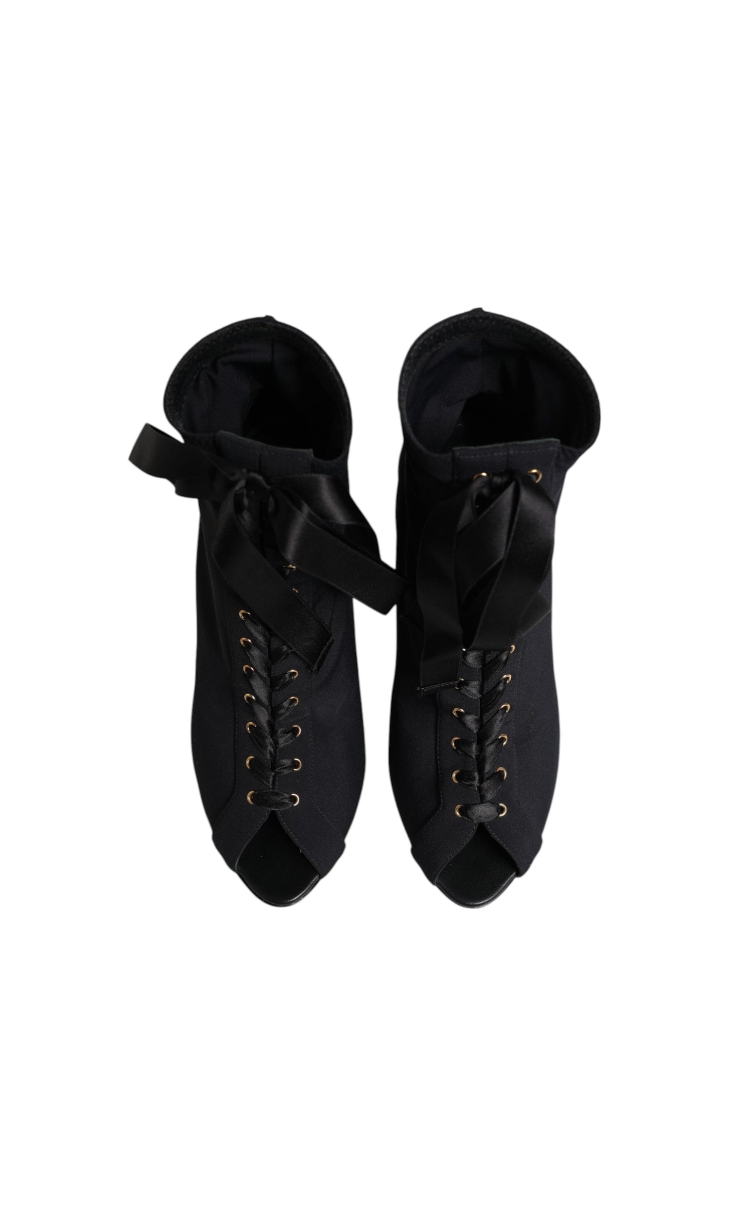 Dolce & Gabbana Black Lace Stiletto Heels Up Boots Shoes Glam Steals