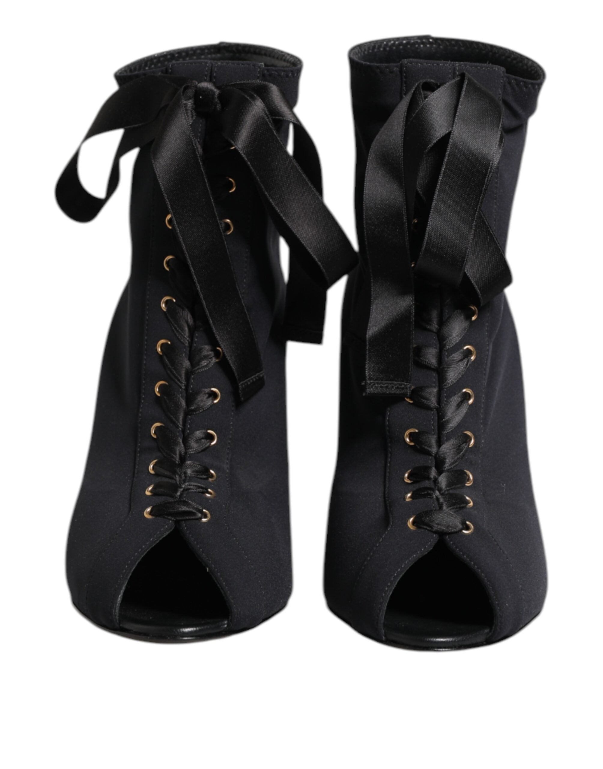 Dolce & Gabbana Black Lace Stiletto Heels Up Boots Shoes Glam Steals