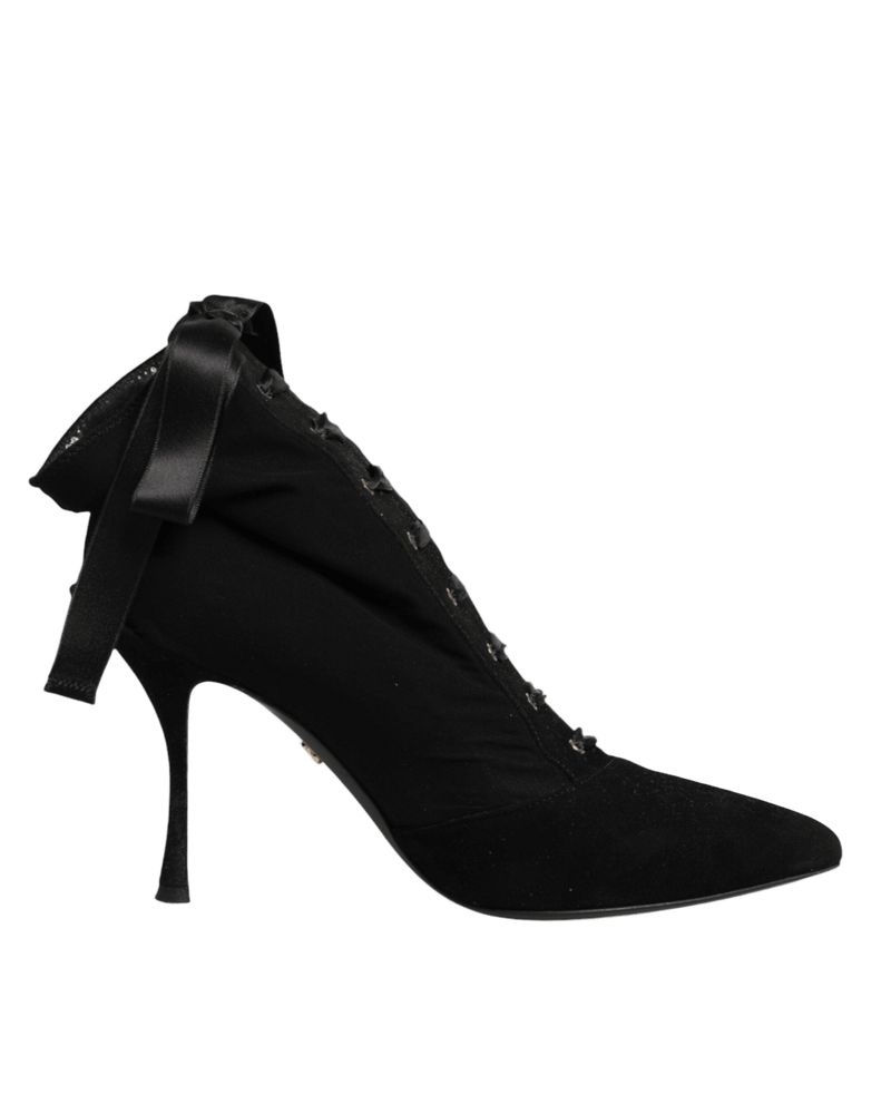 Dolce & Gabbana Black Lace Stiletto Heels Up Boots Shoes Glam Steals