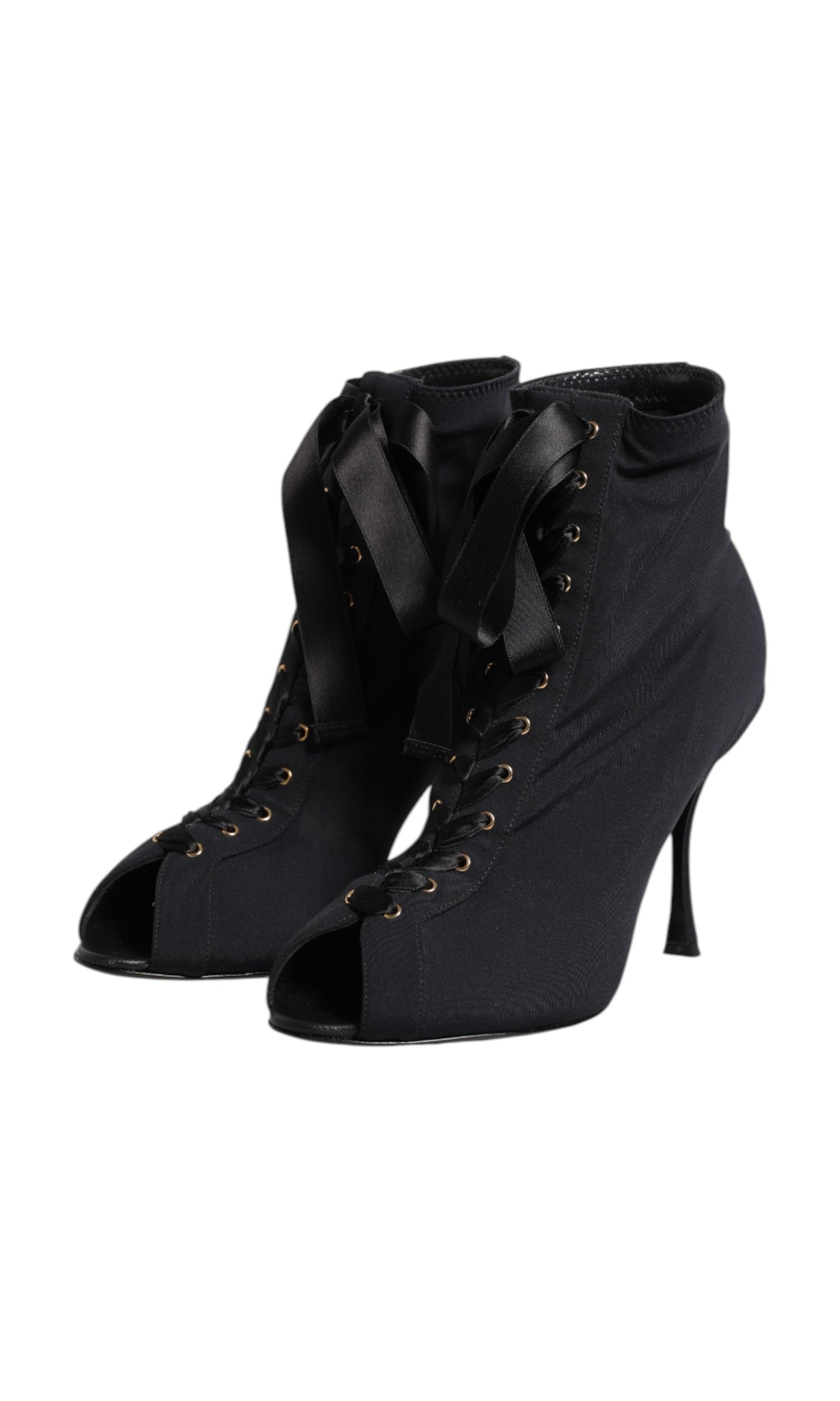 Dolce & Gabbana Black Lace Stiletto Heels Up Boots Shoes Glam Steals