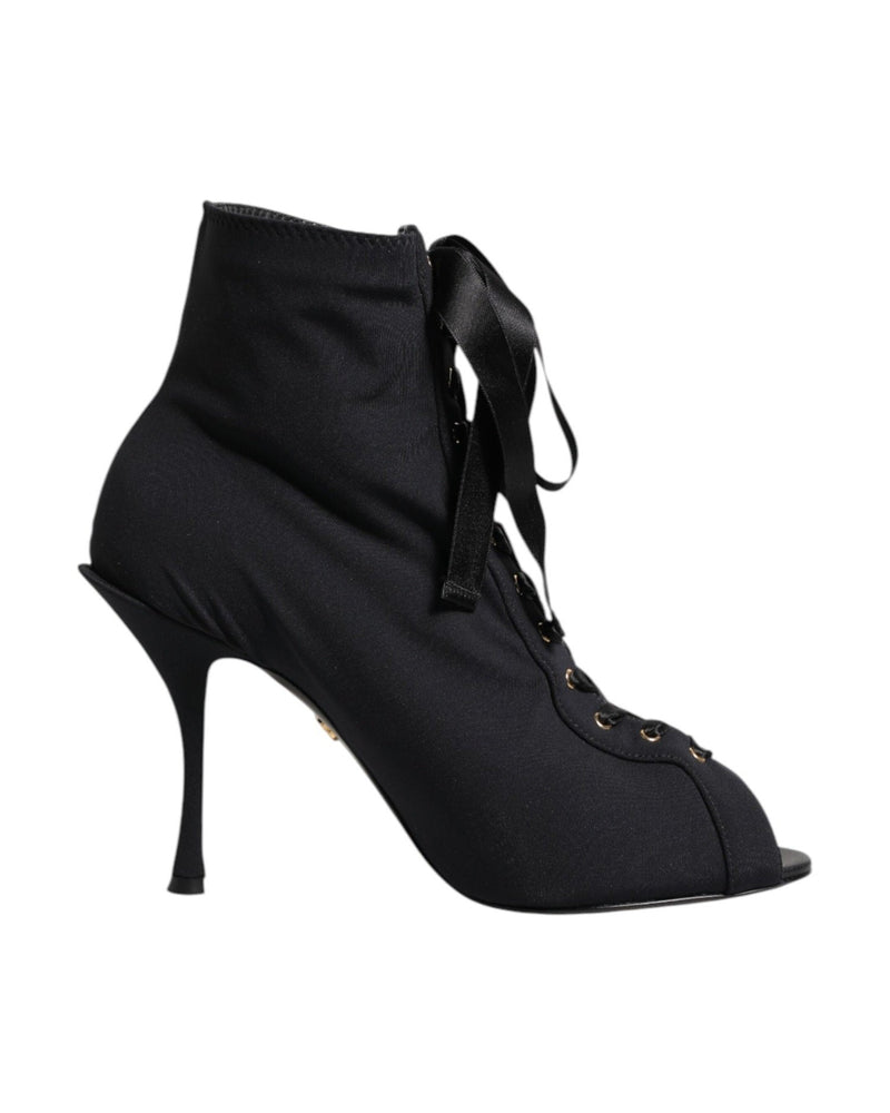 Dolce & Gabbana Black Lace Stiletto Heels Up Boots Shoes Glam Steals