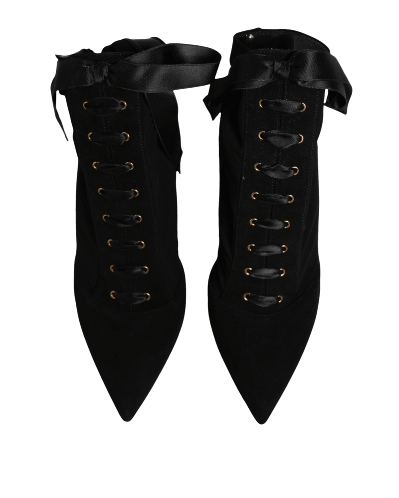 Dolce & Gabbana Black Lace Stiletto Heels Up Boots Shoes Glam Steals